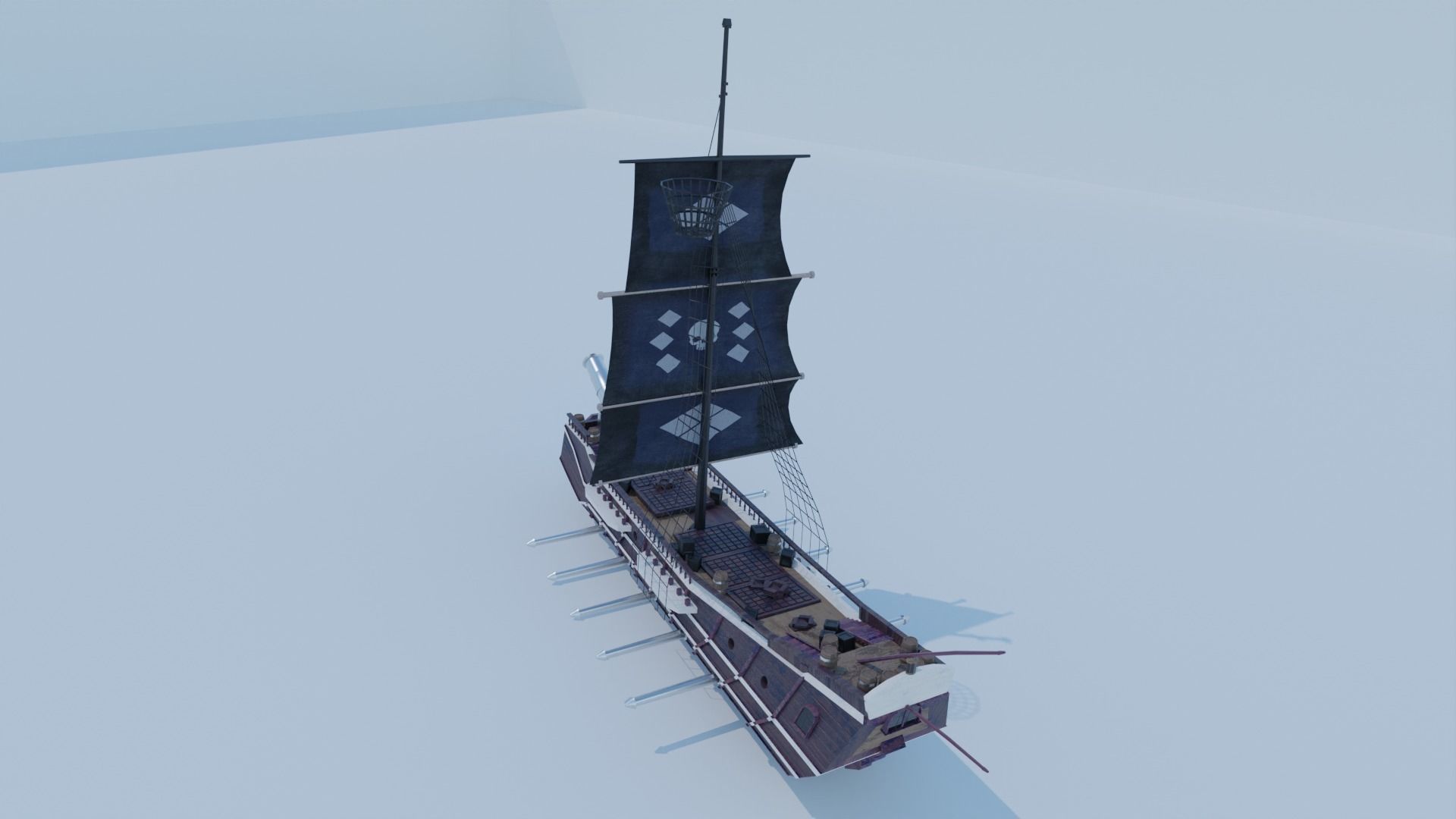 Pirate Ship 3D model - Single Cannon Low-poly 3D model_12