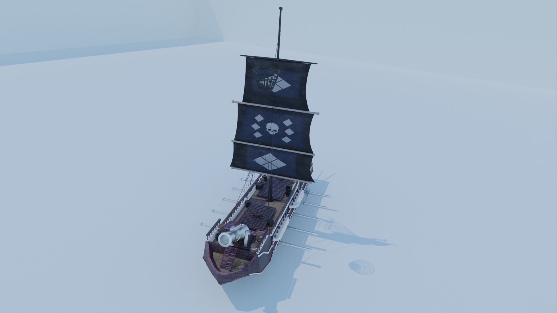 Pirate Ship 3D model - Single Cannon Low-poly 3D model_21