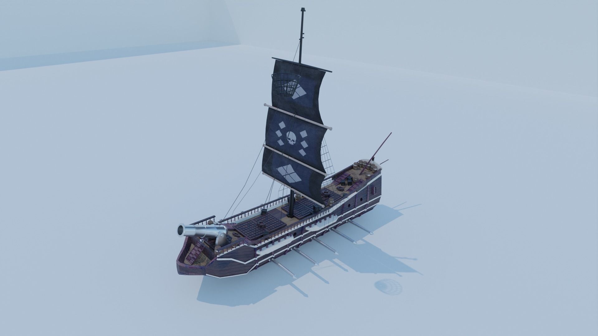 Pirate Ship 3D model - Single Cannon Low-poly 3D model_19