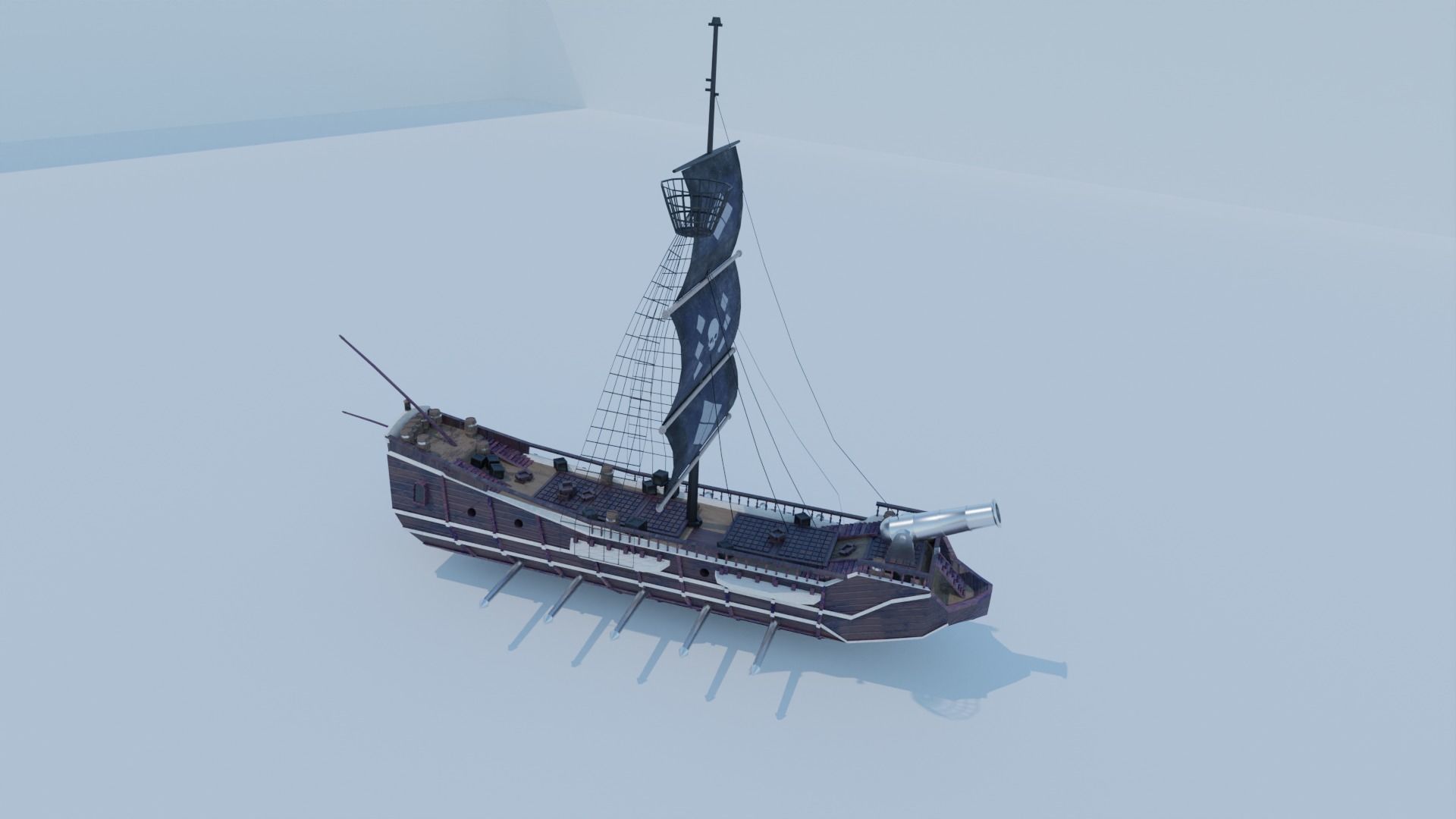 Pirate Ship 3D model - Single Cannon Low-poly 3D model_3