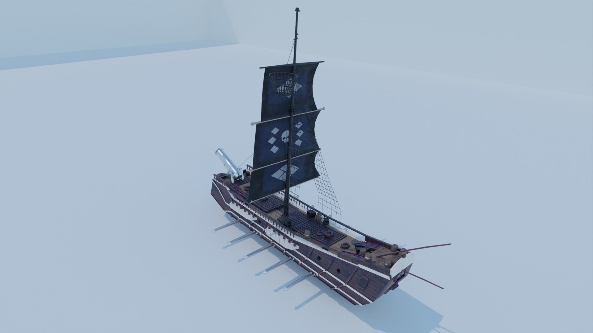 Pirate Ship 3D model - Single Cannon Low-poly 3D model_13