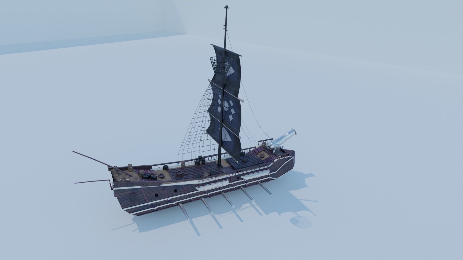 Pirate Ship 3D model - Single Cannon Low-poly 3D model_6