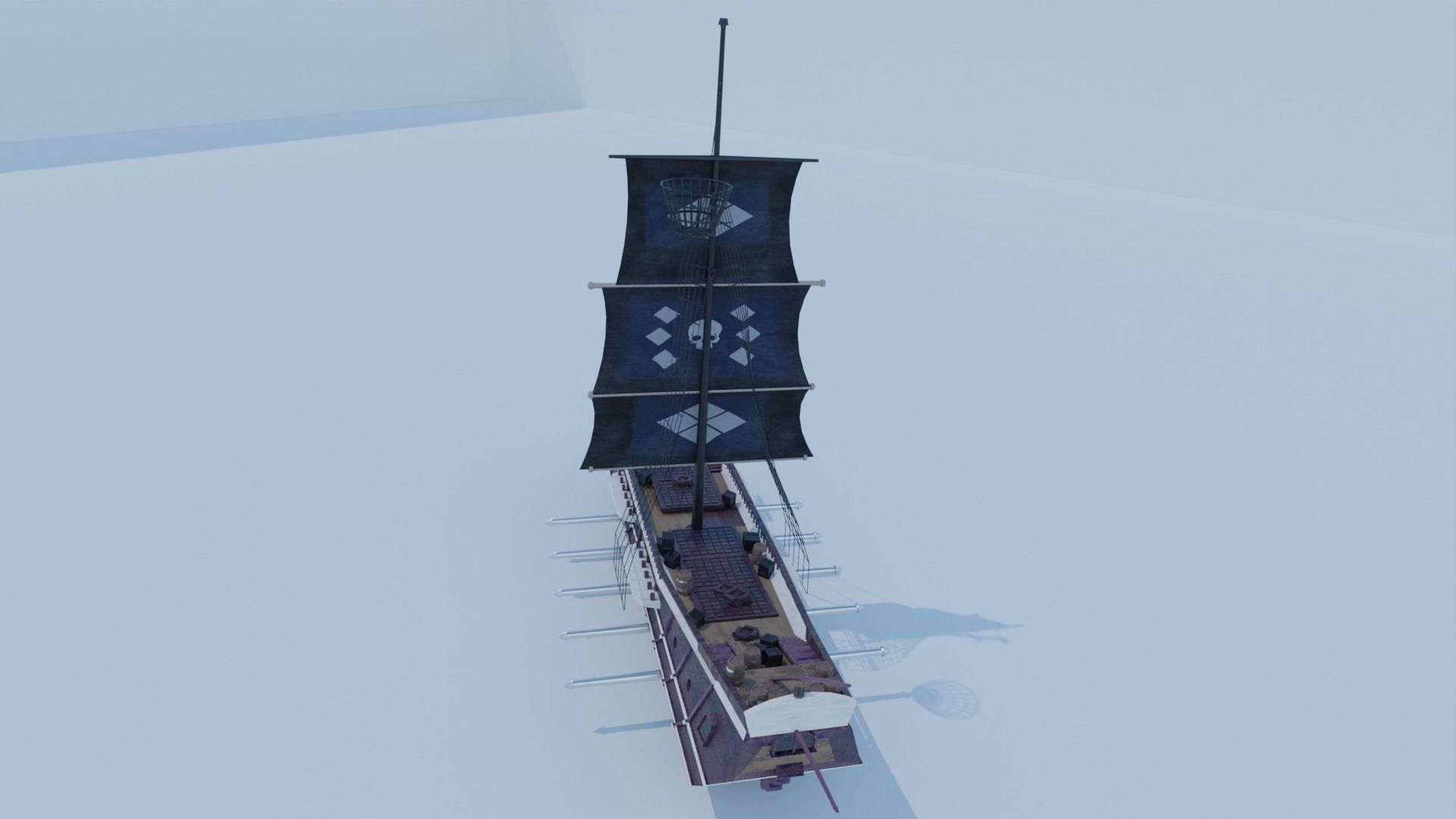 Pirate Ship 3D model - Single Cannon Low-poly 3D model_11