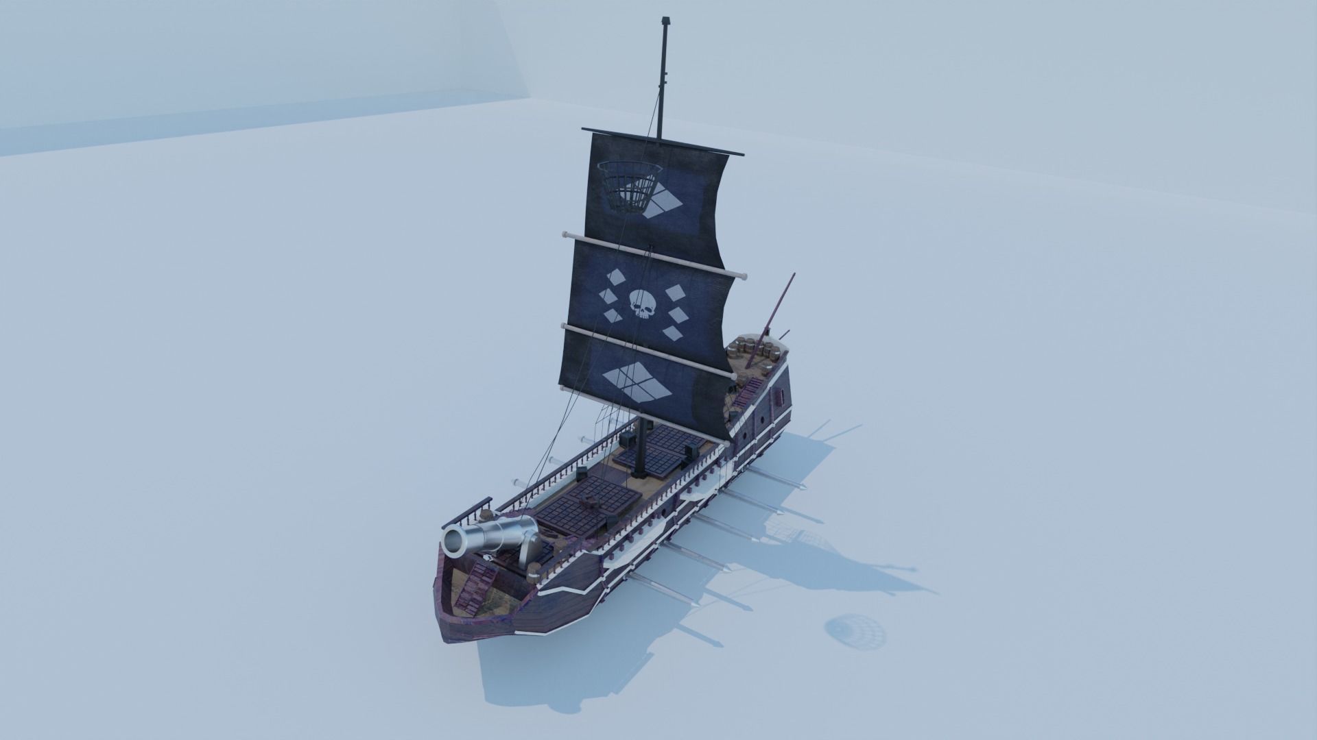 Pirate Ship 3D model - Single Cannon Low-poly 3D model_20