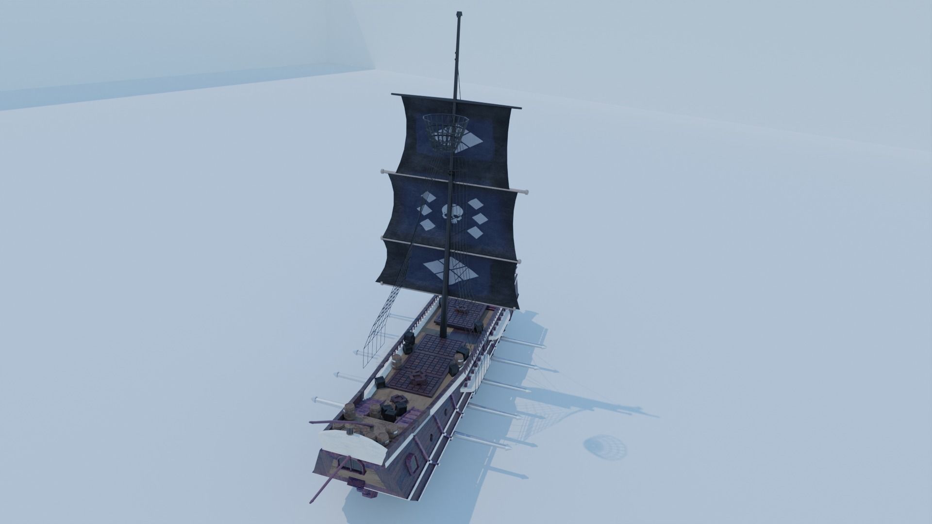 Pirate Ship 3D model - Single Cannon Low-poly 3D model_9