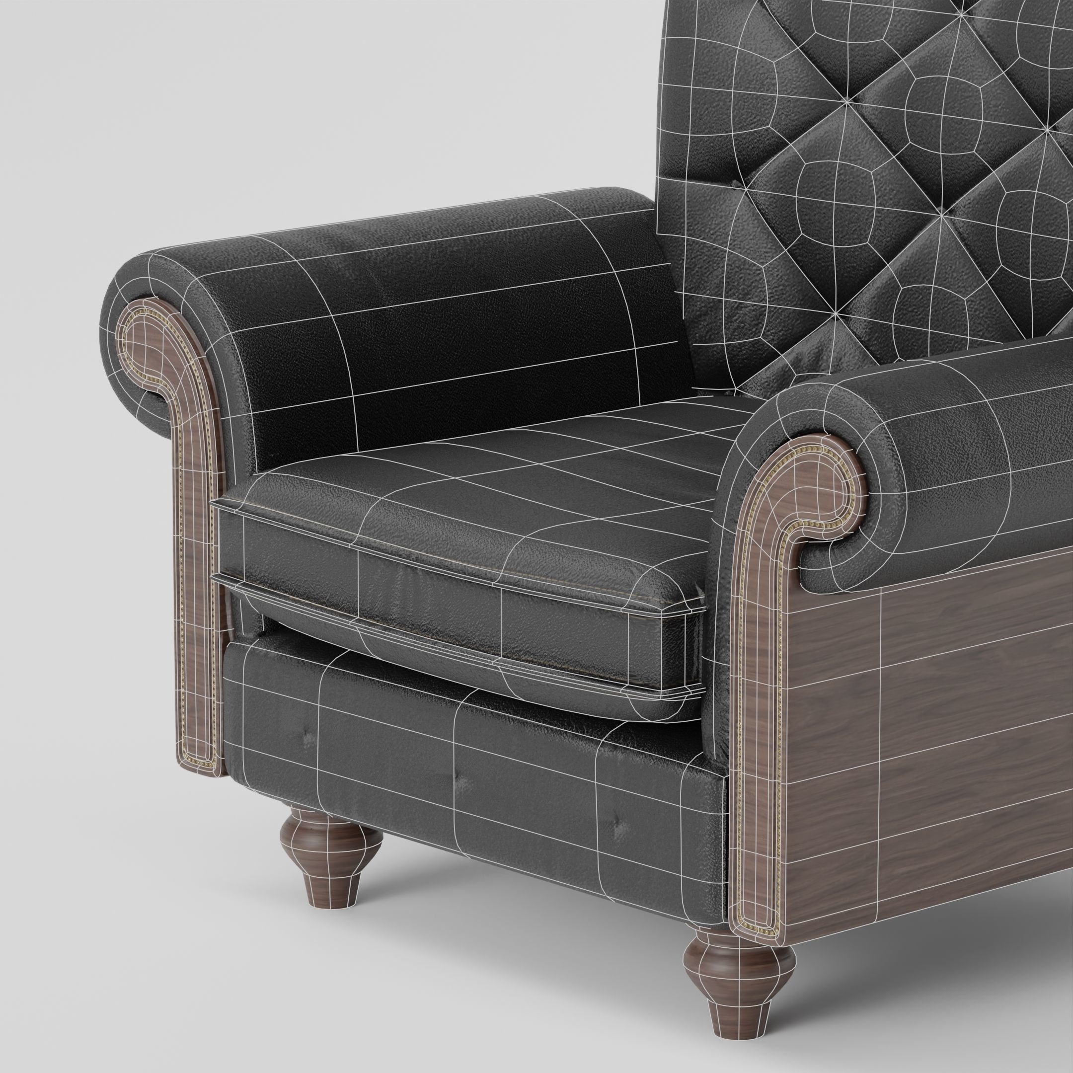 Chesterfield-style Couch Low-poly 3D model Low-poly 3D model_3