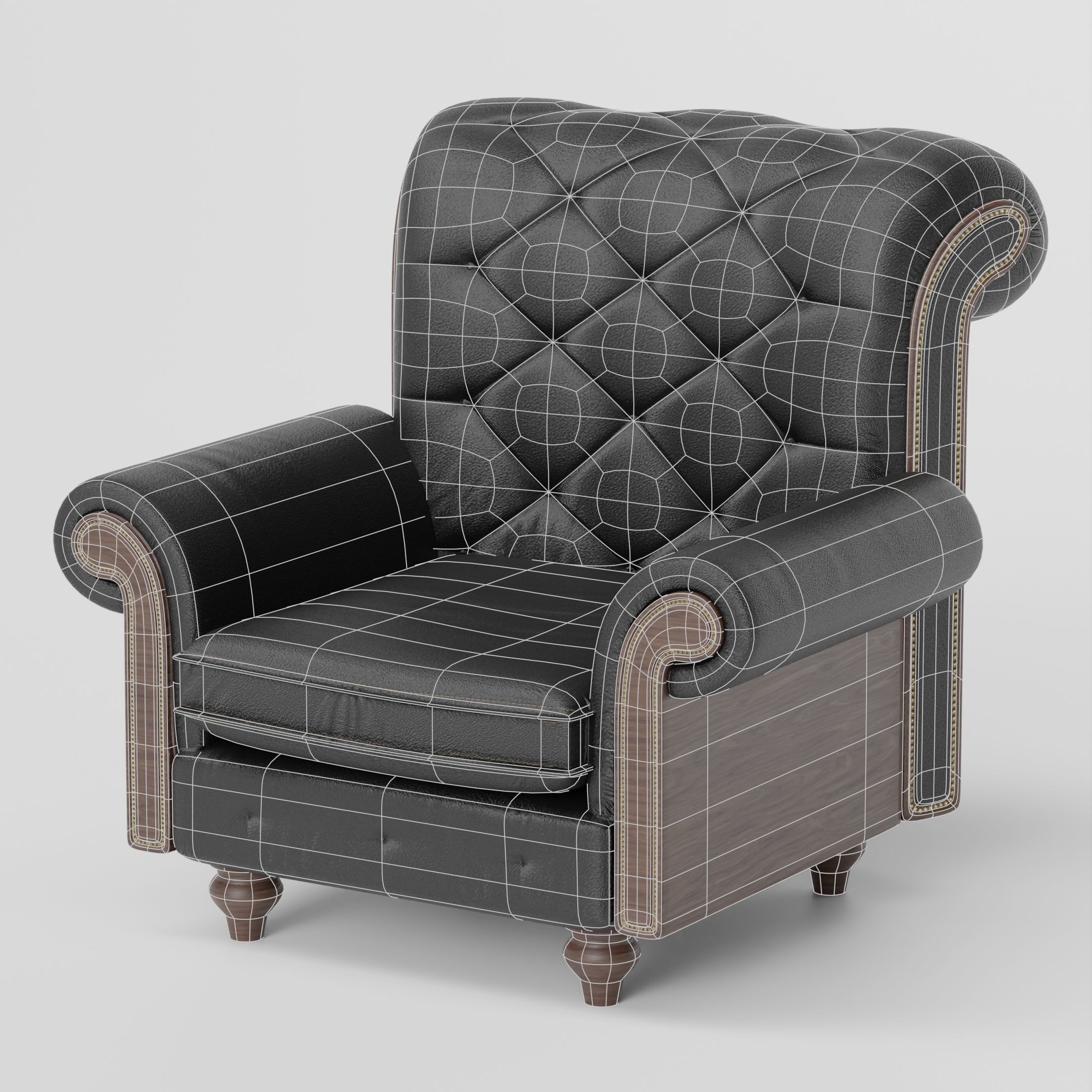 Chesterfield-style Couch Low-poly 3D model Low-poly 3D model_1