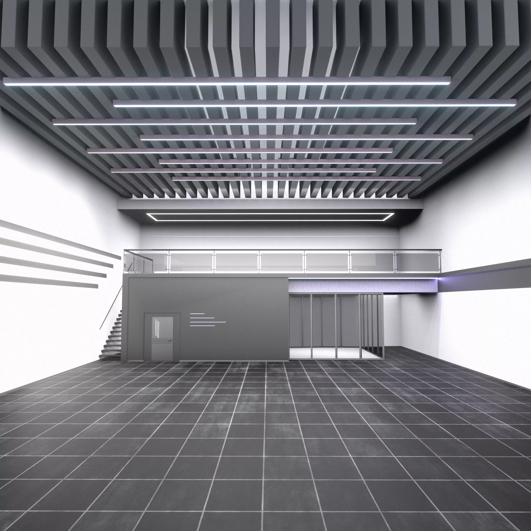 car STUDIO SCENE warehouse 3D future futuristic 3D model_0