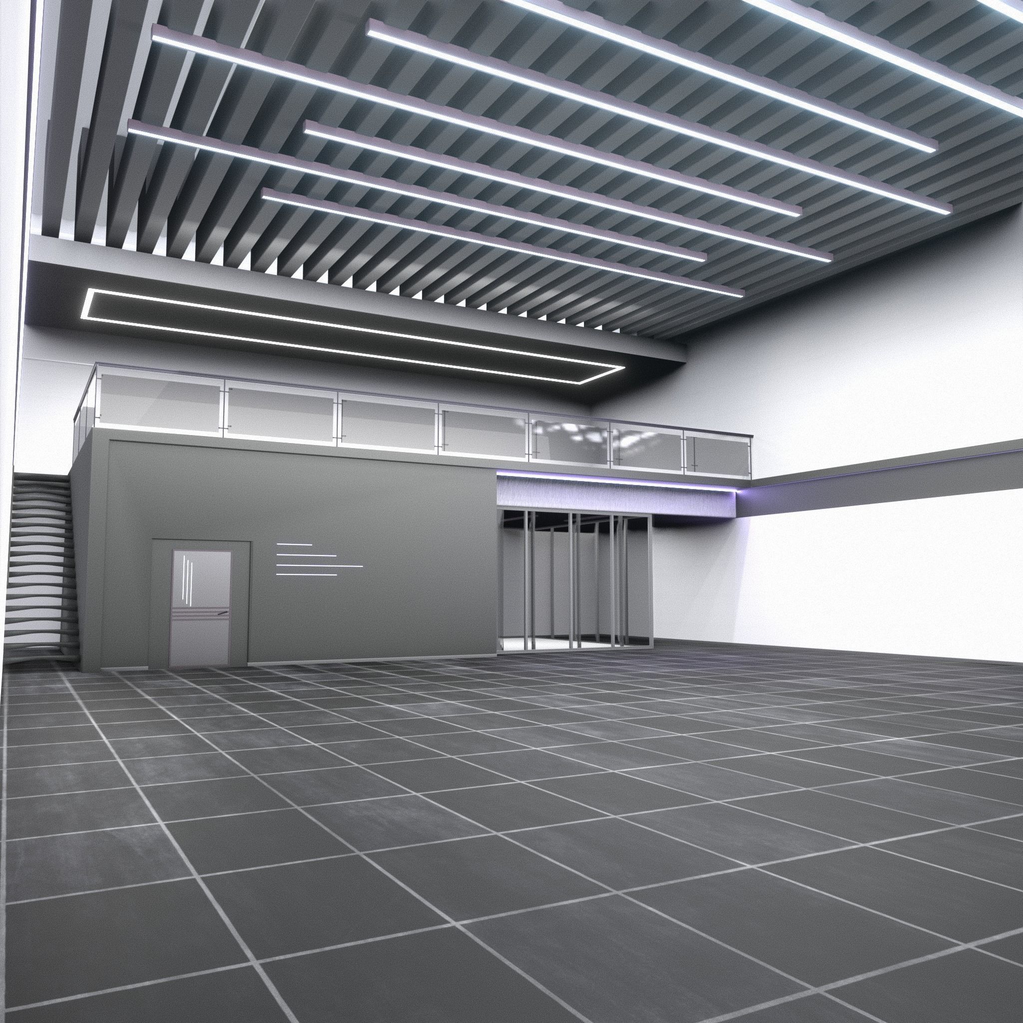 car STUDIO SCENE warehouse 3D future futuristic 3D model_1