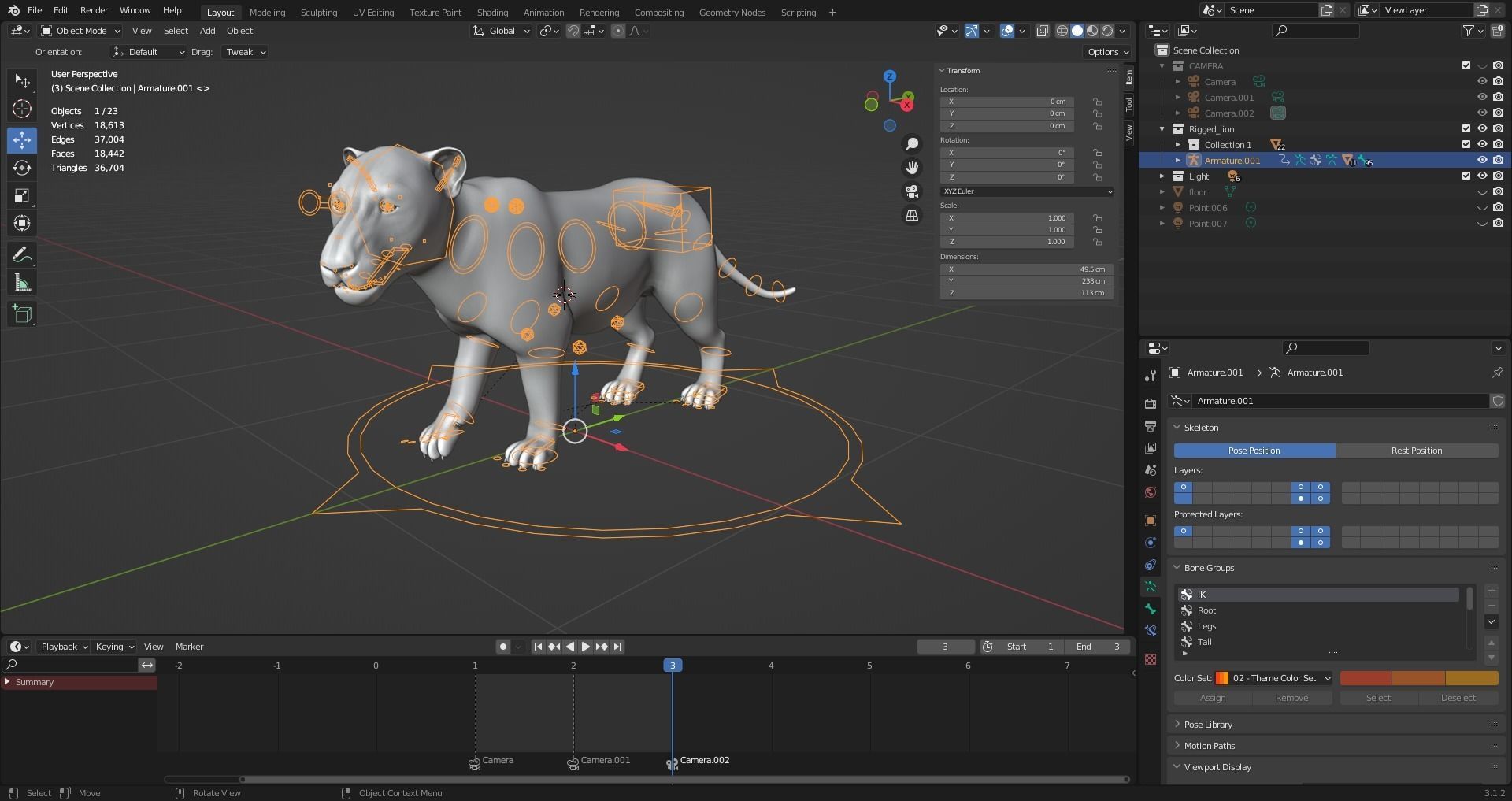 3D Fur White Lion Rigged and Animation in Blender Low-poly 3D model_25