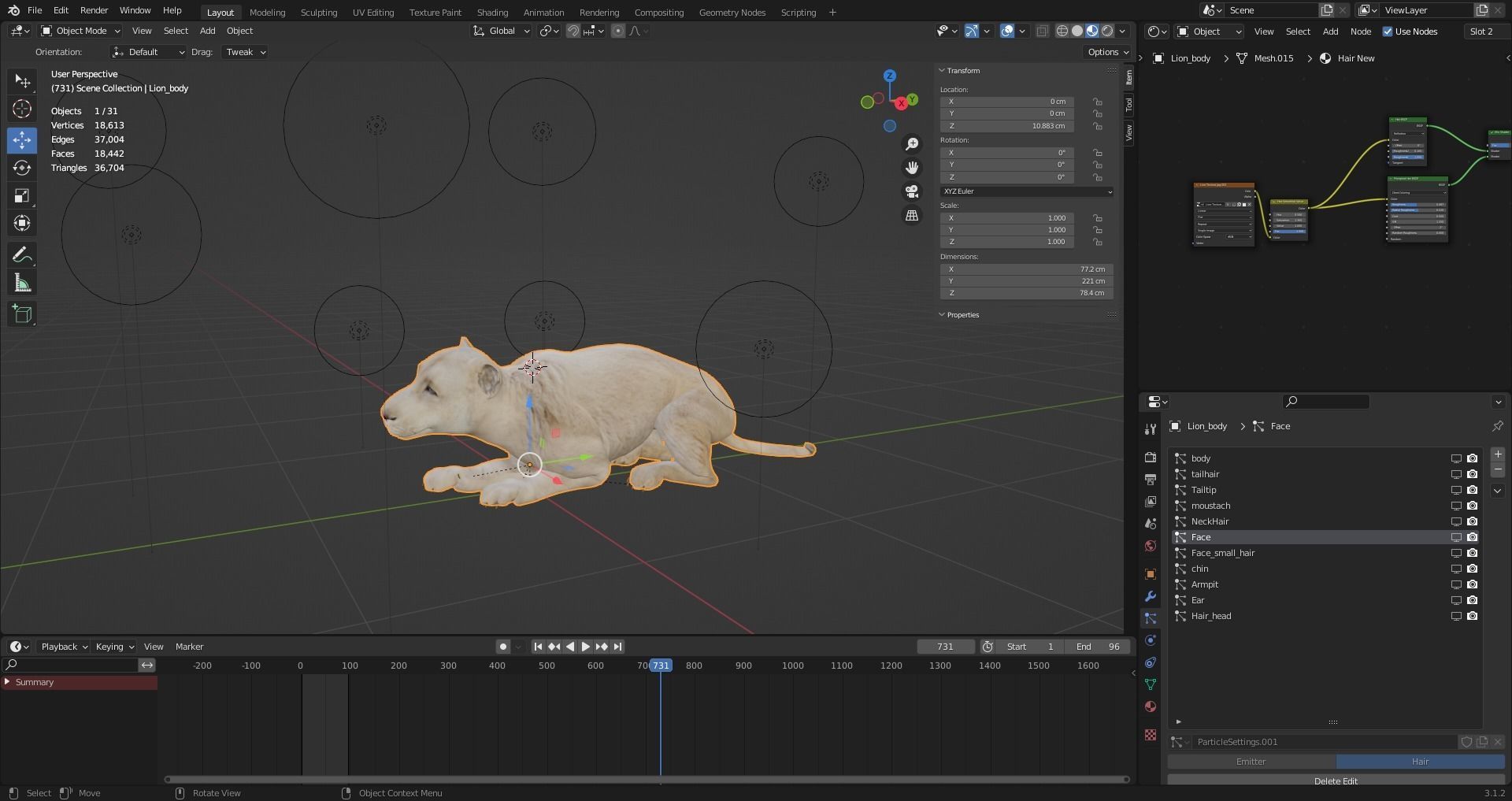 3D Fur White Lion Rigged and Animation in Blender Low-poly 3D model_33