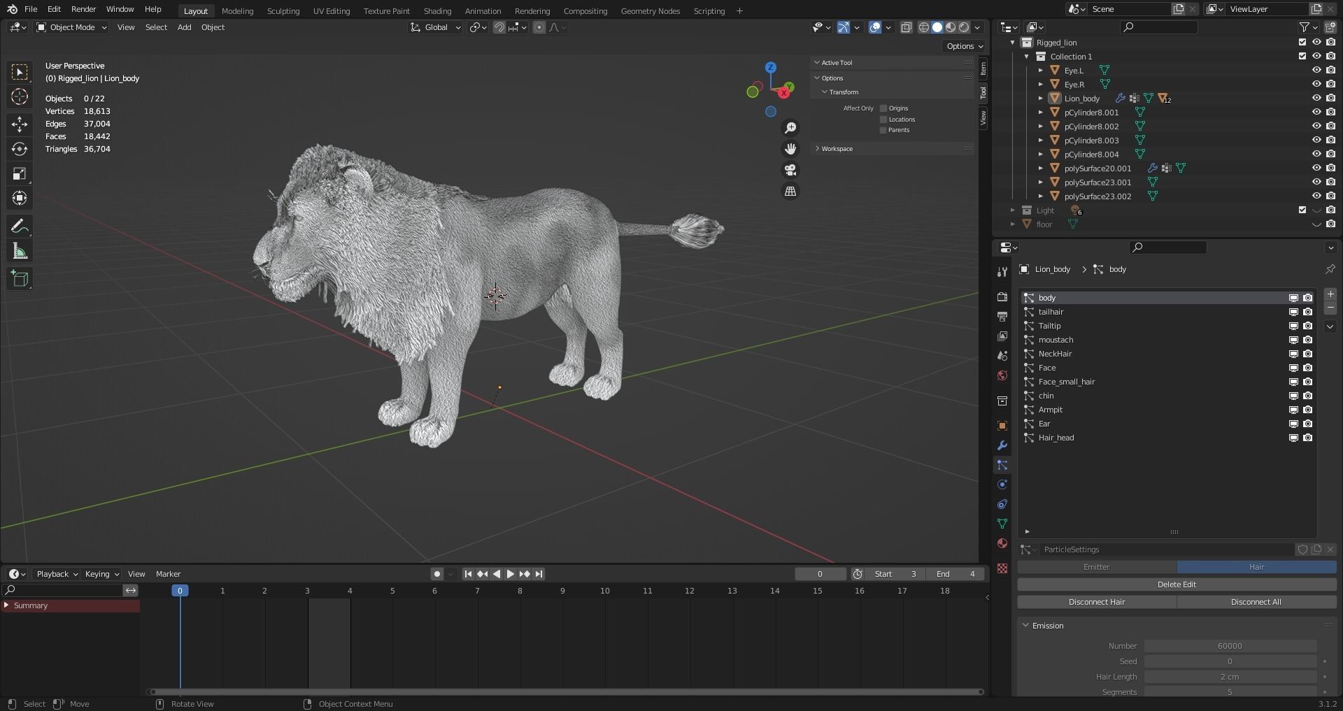 3D Fur White Lion Rigged and Animation in Blender Low-poly 3D model_23