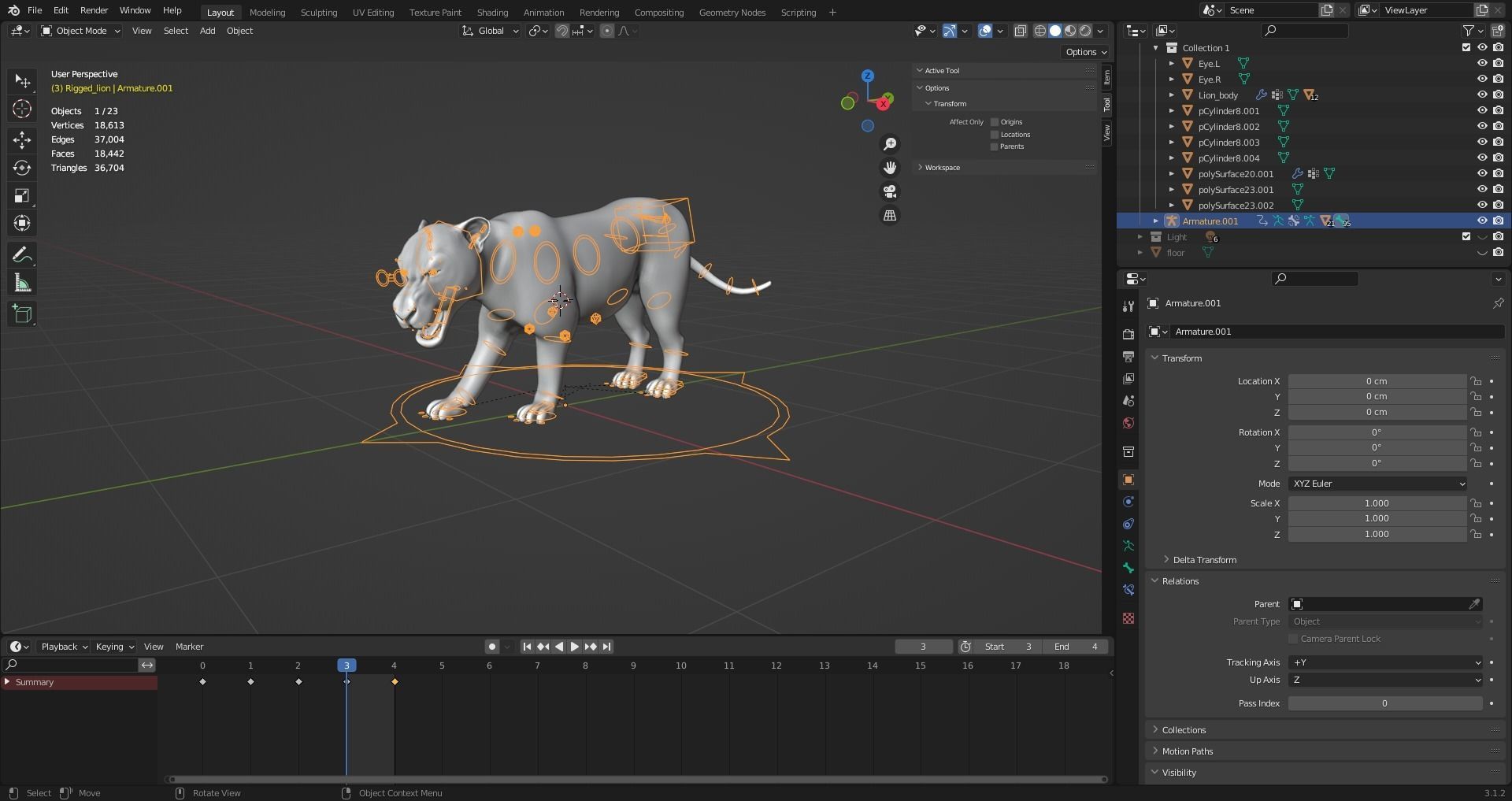 3D Fur White Lion Rigged and Animation in Blender Low-poly 3D model_28