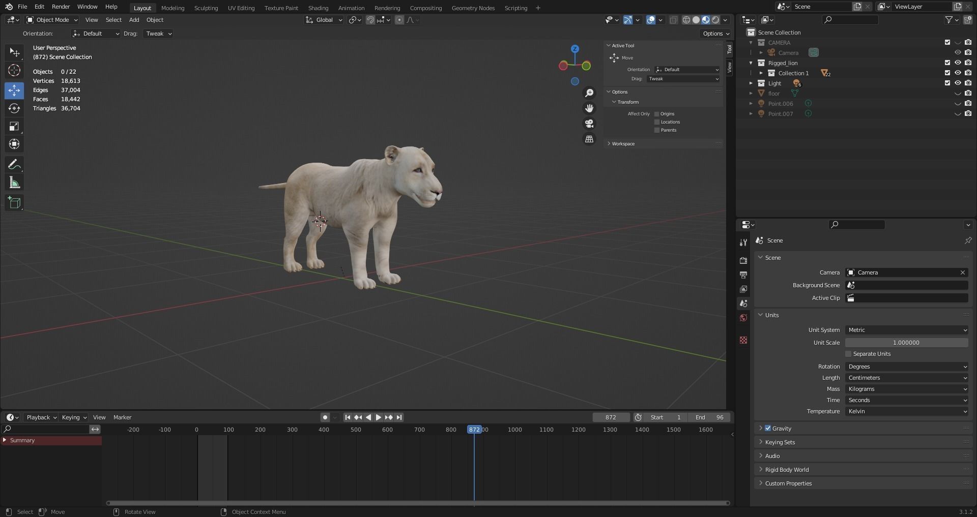 3D Fur White Lion Rigged and Animation in Blender Low-poly 3D model_16