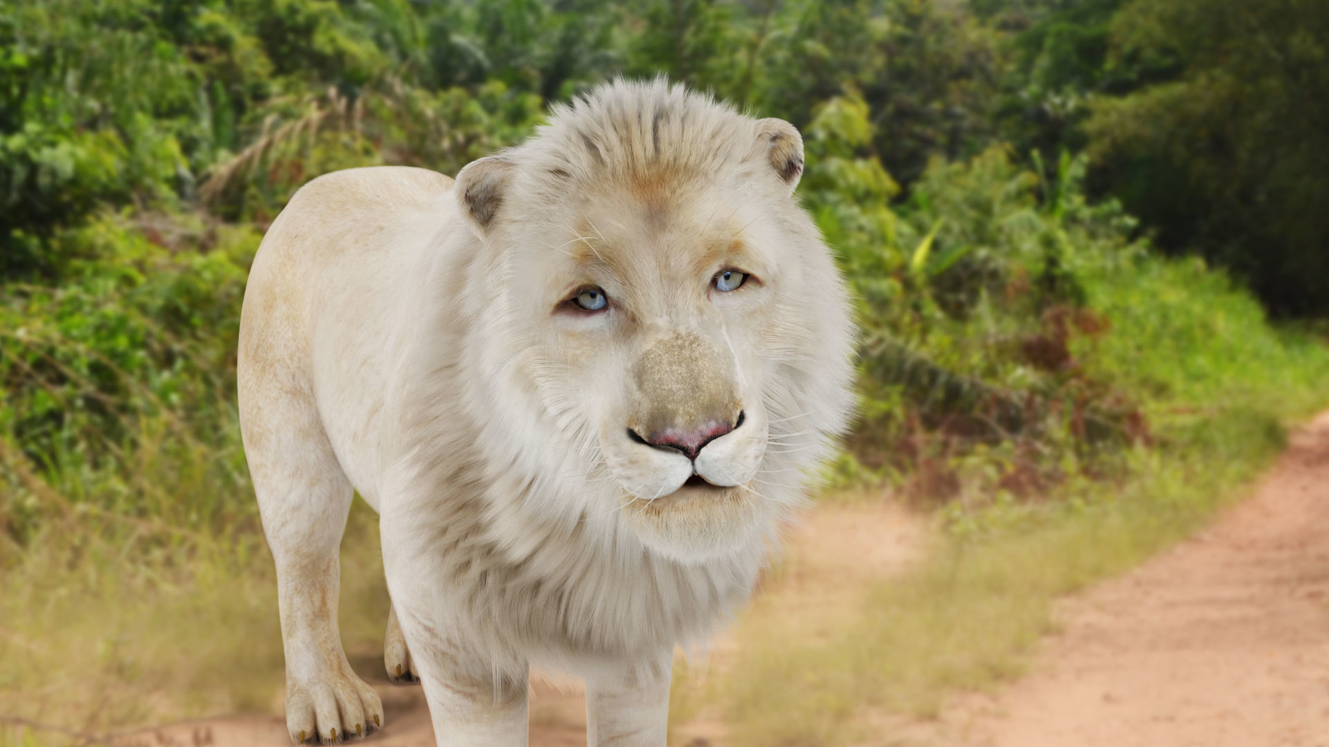 3D Fur White Lion Rigged and Animation in Blender Low-poly 3D model_8
