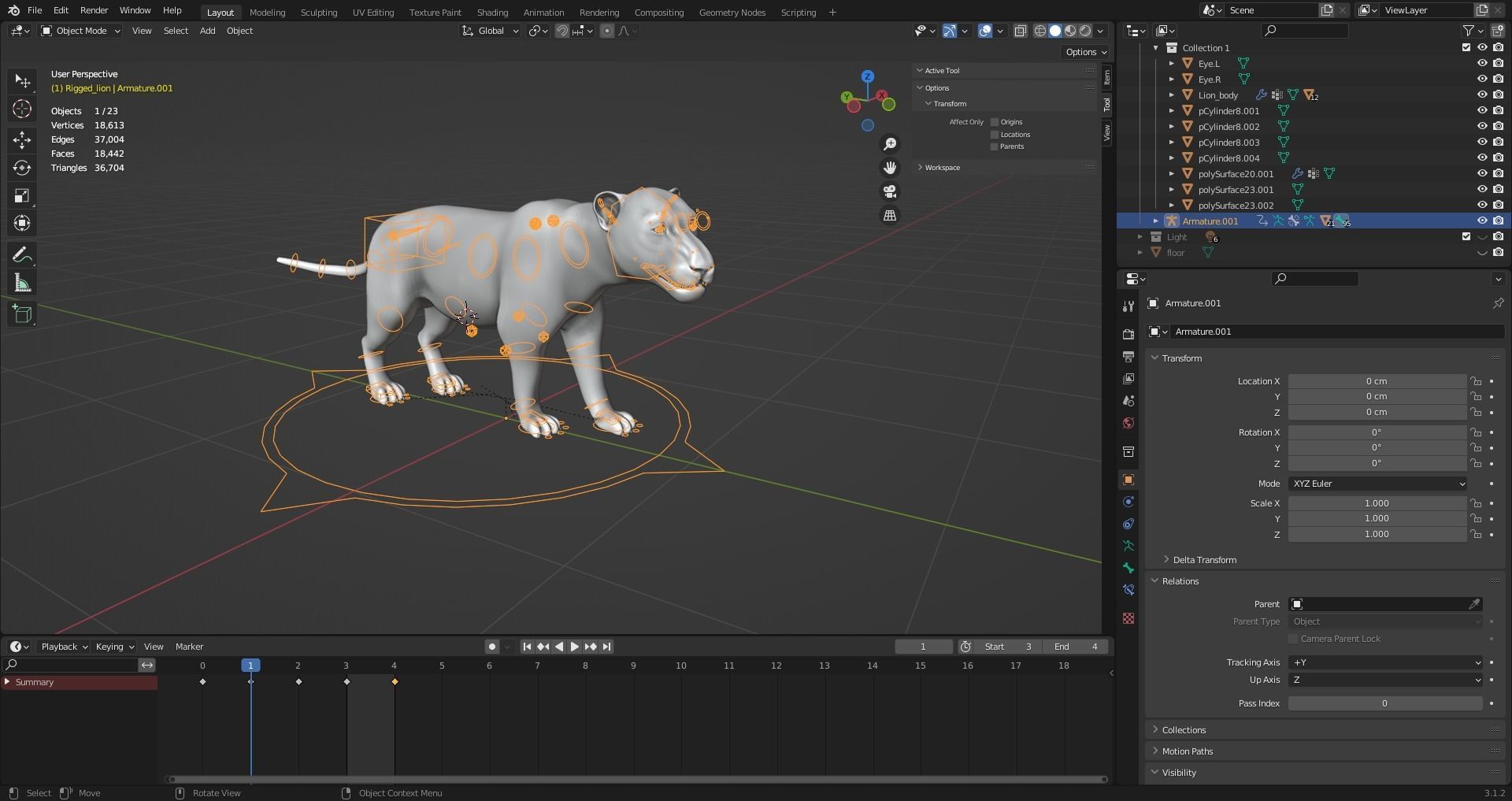 3D Fur White Lion Rigged and Animation in Blender Low-poly 3D model_27