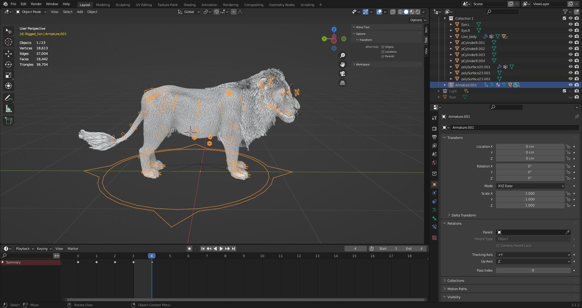 3D Fur White Lion Rigged and Animation in Blender Low-poly 3D model_29
