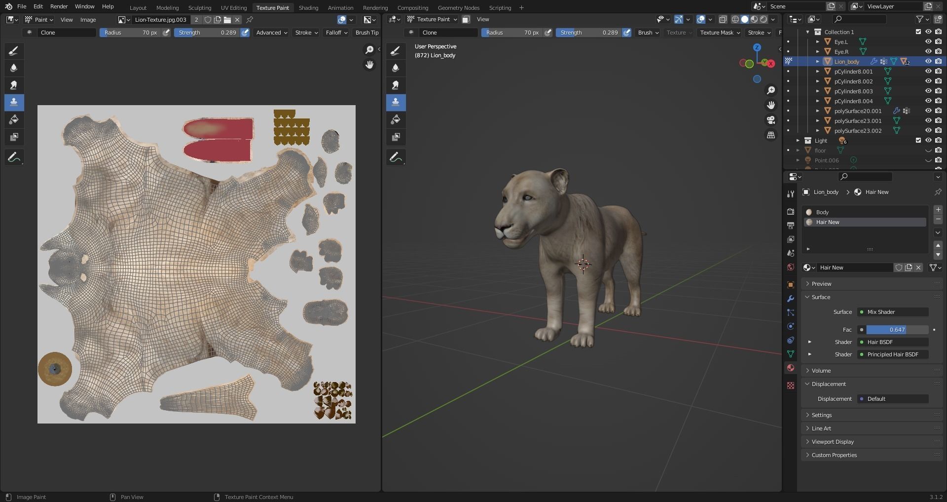 3D Fur White Lion Rigged and Animation in Blender Low-poly 3D model_21