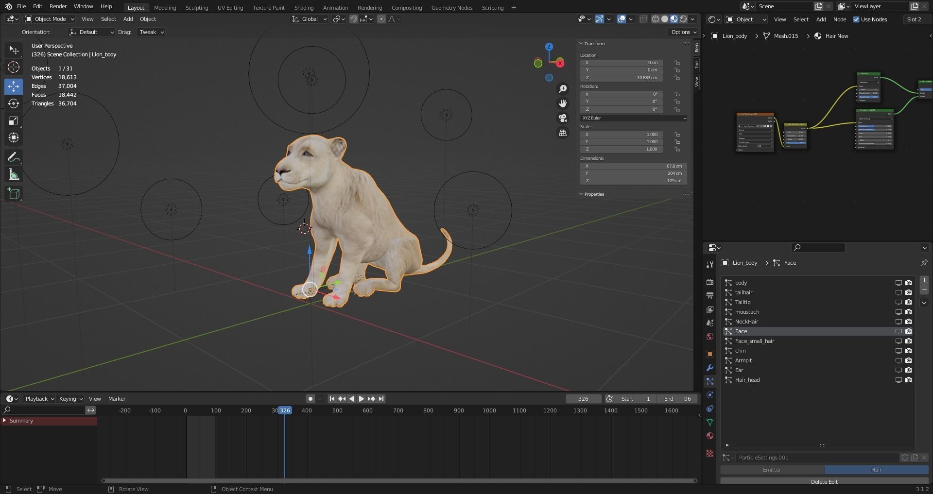 3D Fur White Lion Rigged and Animation in Blender Low-poly 3D model_32