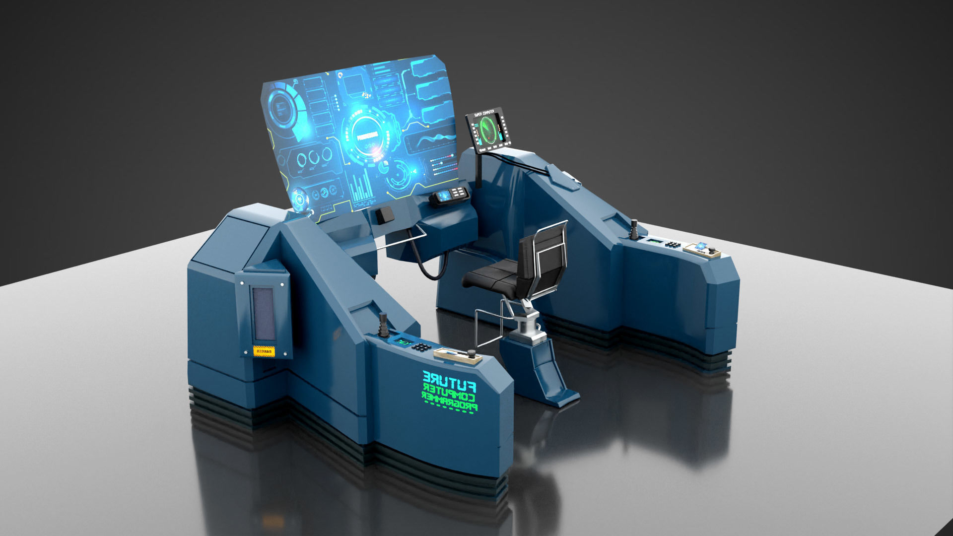 SciFI SuperComputer Low-poly 3D model_5