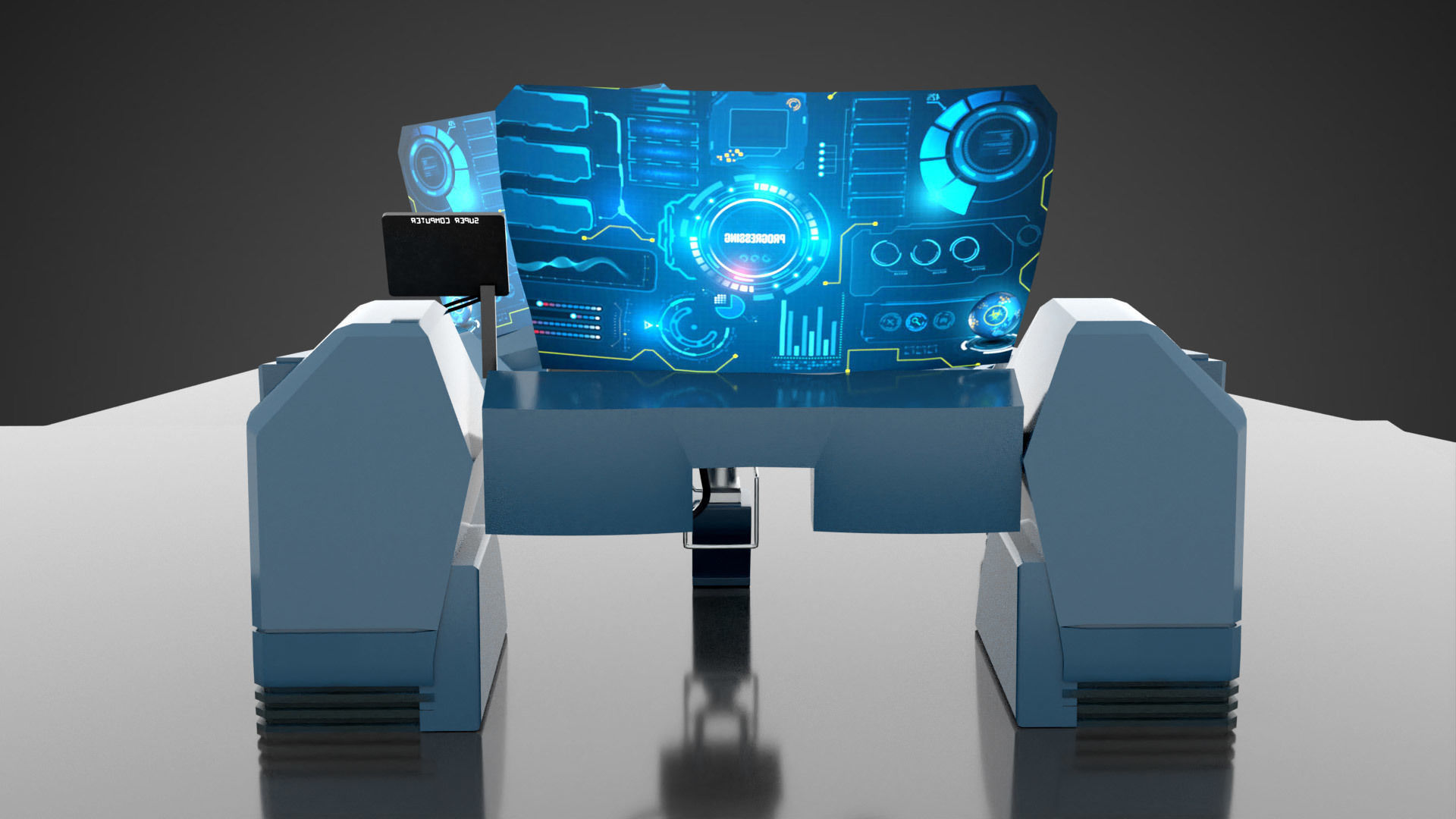 SciFI SuperComputer Low-poly 3D model_6