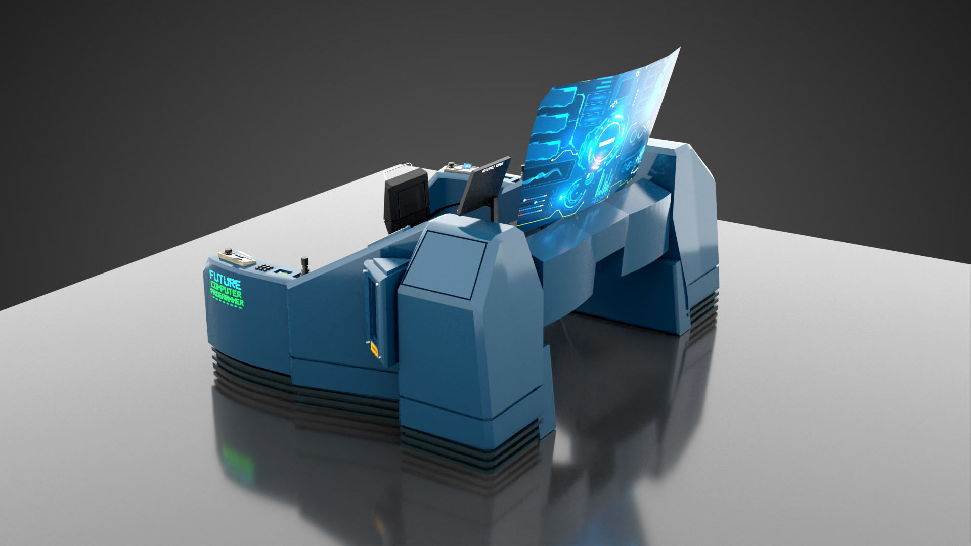 SciFI SuperComputer Low-poly 3D model_2