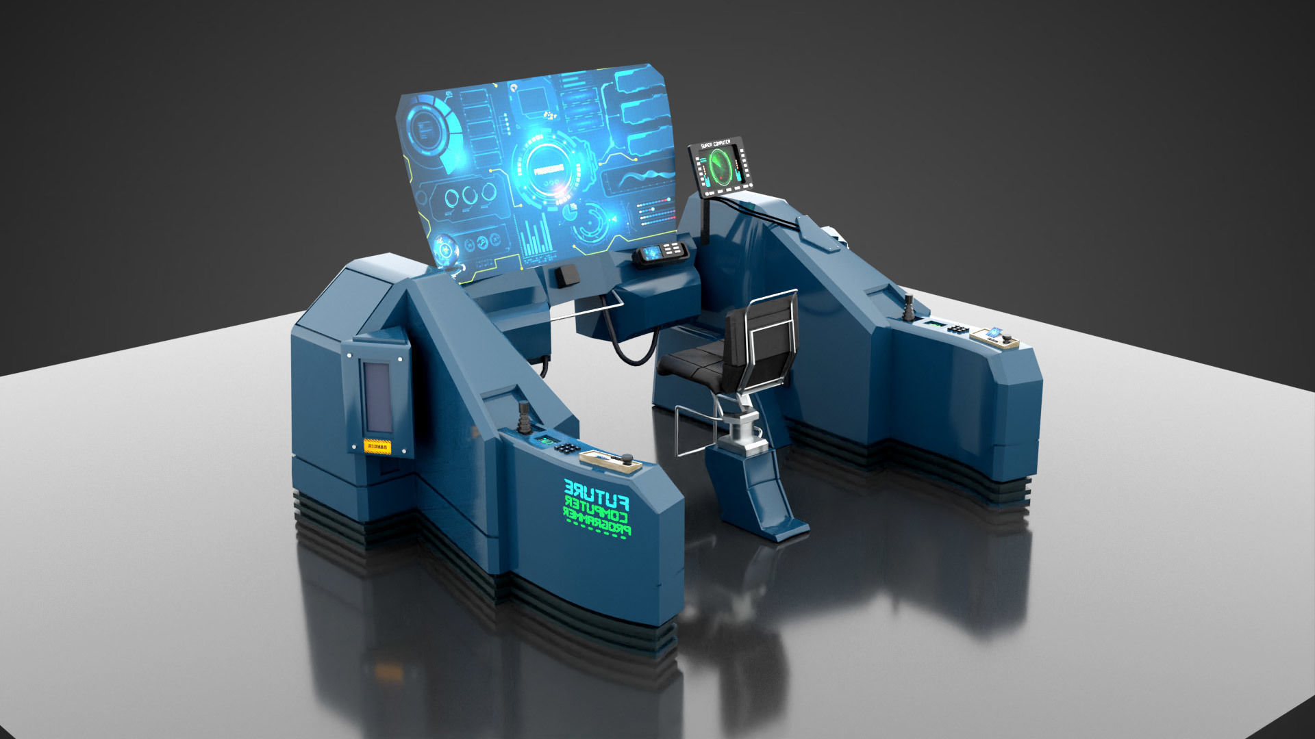 SciFI SuperComputer Low-poly 3D model_1