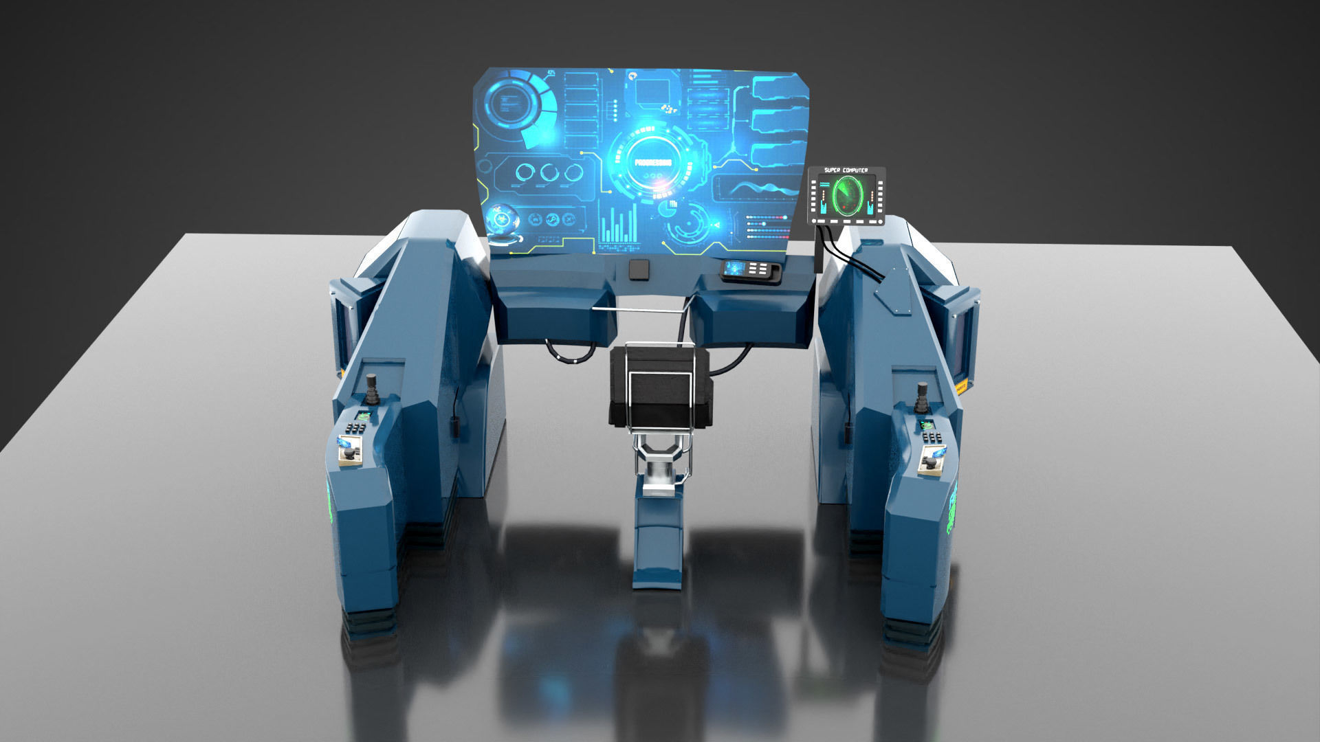 SciFI SuperComputer Low-poly 3D model_4