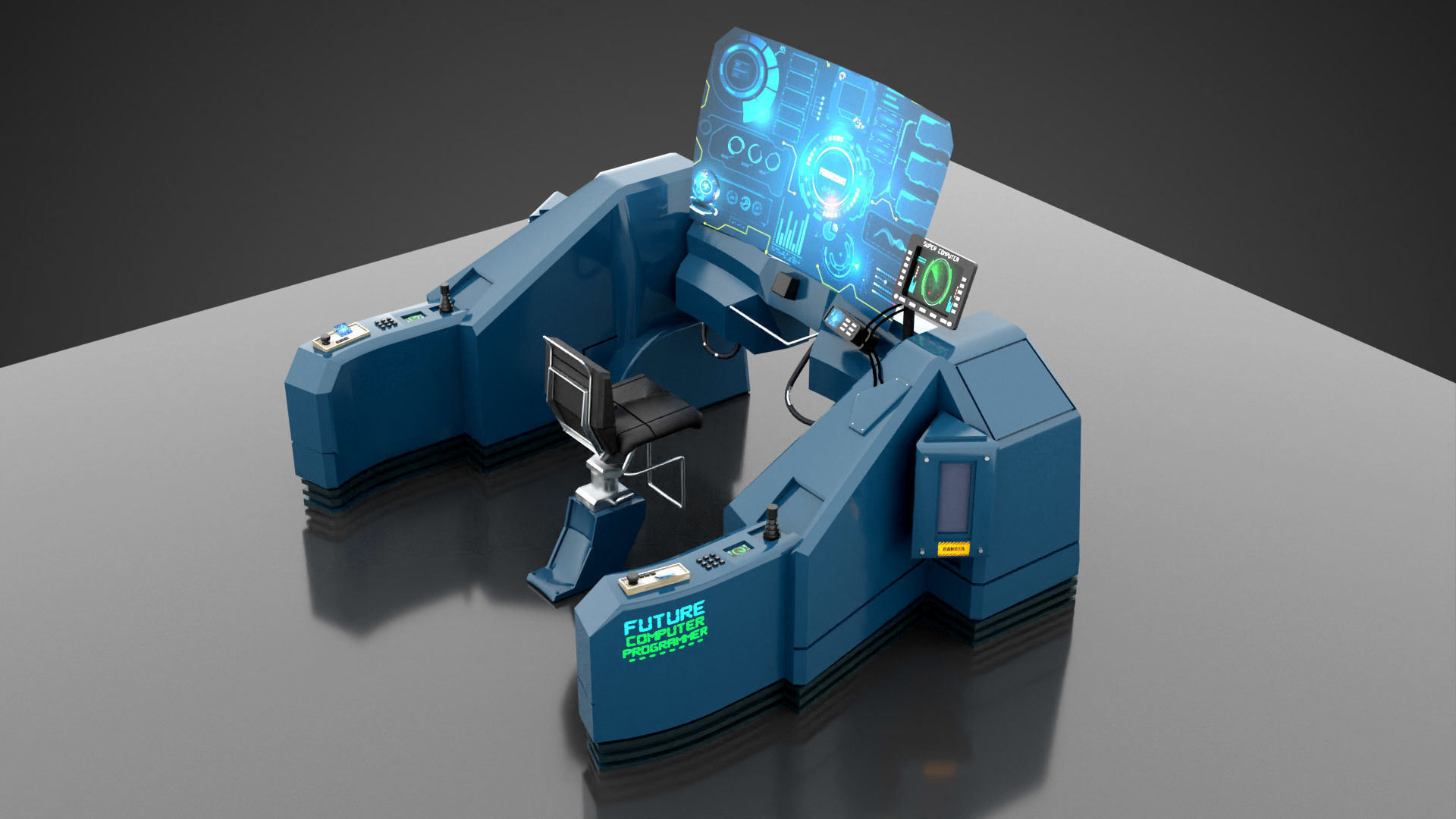 SciFI SuperComputer Low-poly 3D model_3