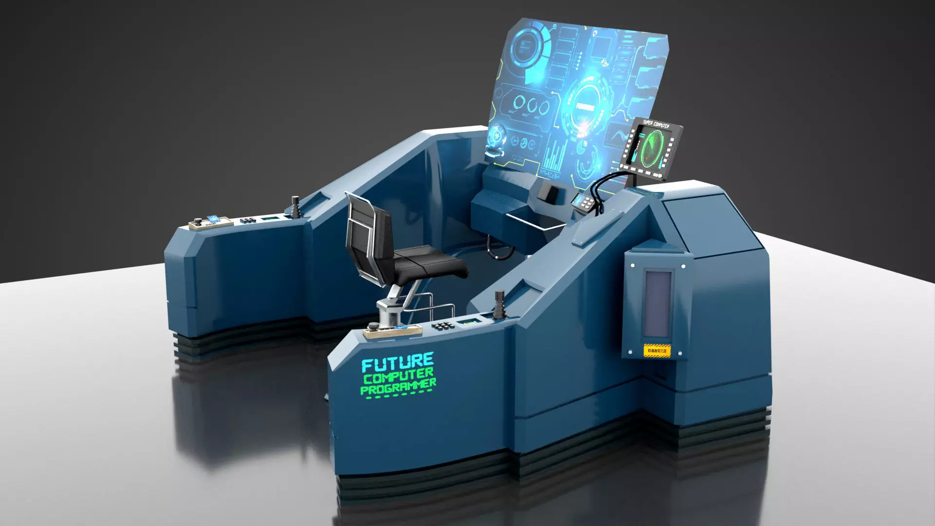 SciFI SuperComputer Low-poly 3D model_0