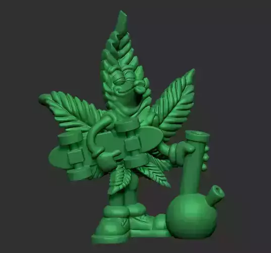 marihuano 3 figurine holding marijuana leaf 3D print model