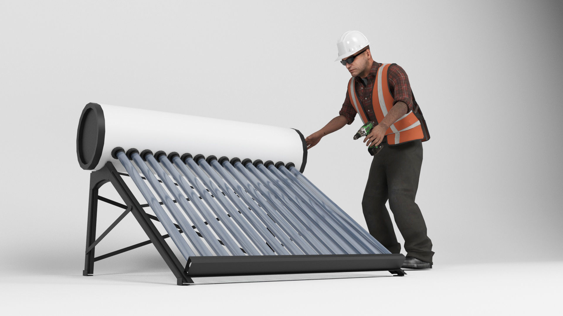 Solar water heater Low-poly 3D model_3
