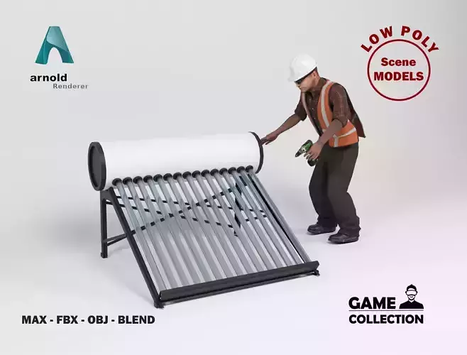 Solar water heater Low-poly 3D model