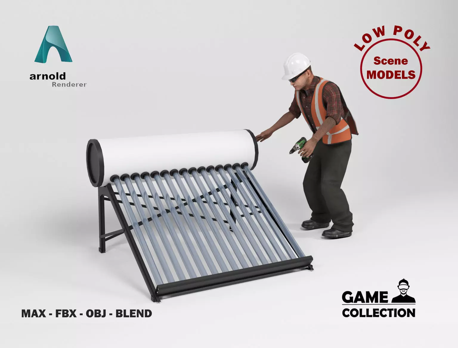 Solar water heater Low-poly 3D model_0