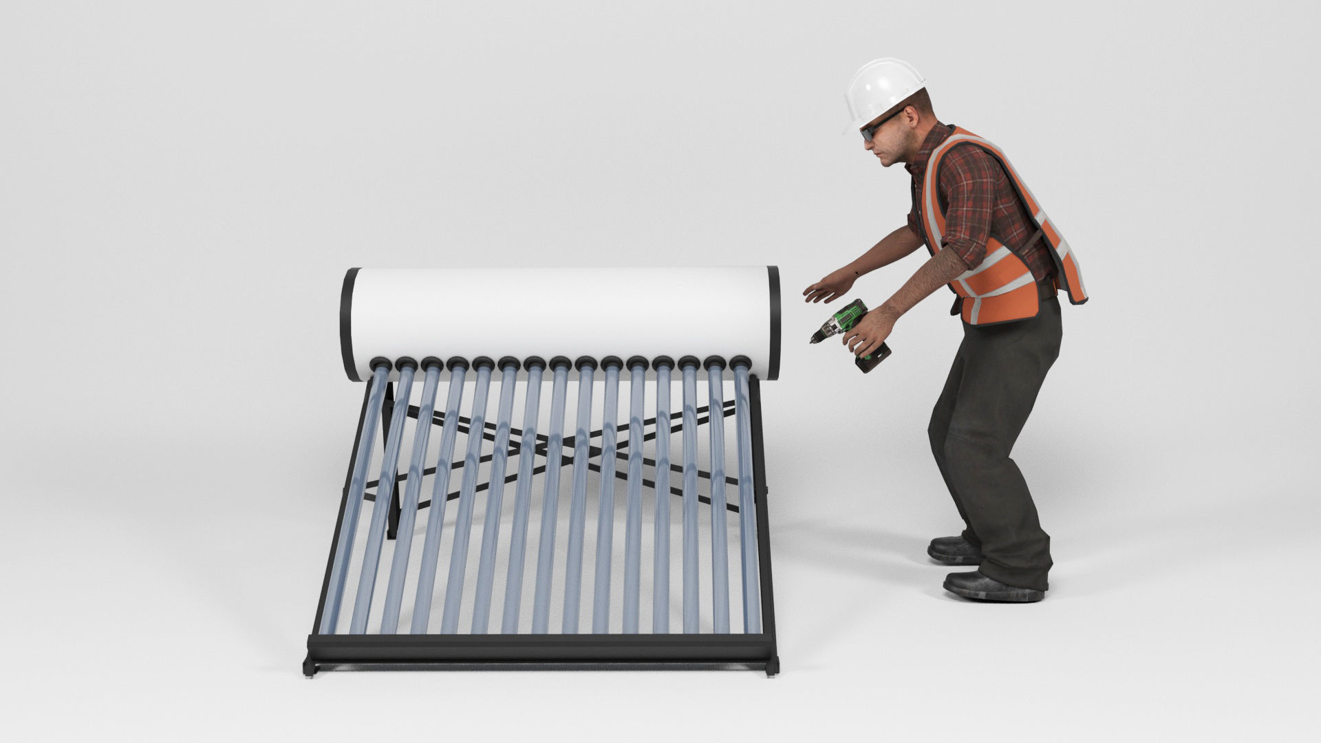 Solar water heater Low-poly 3D model_1