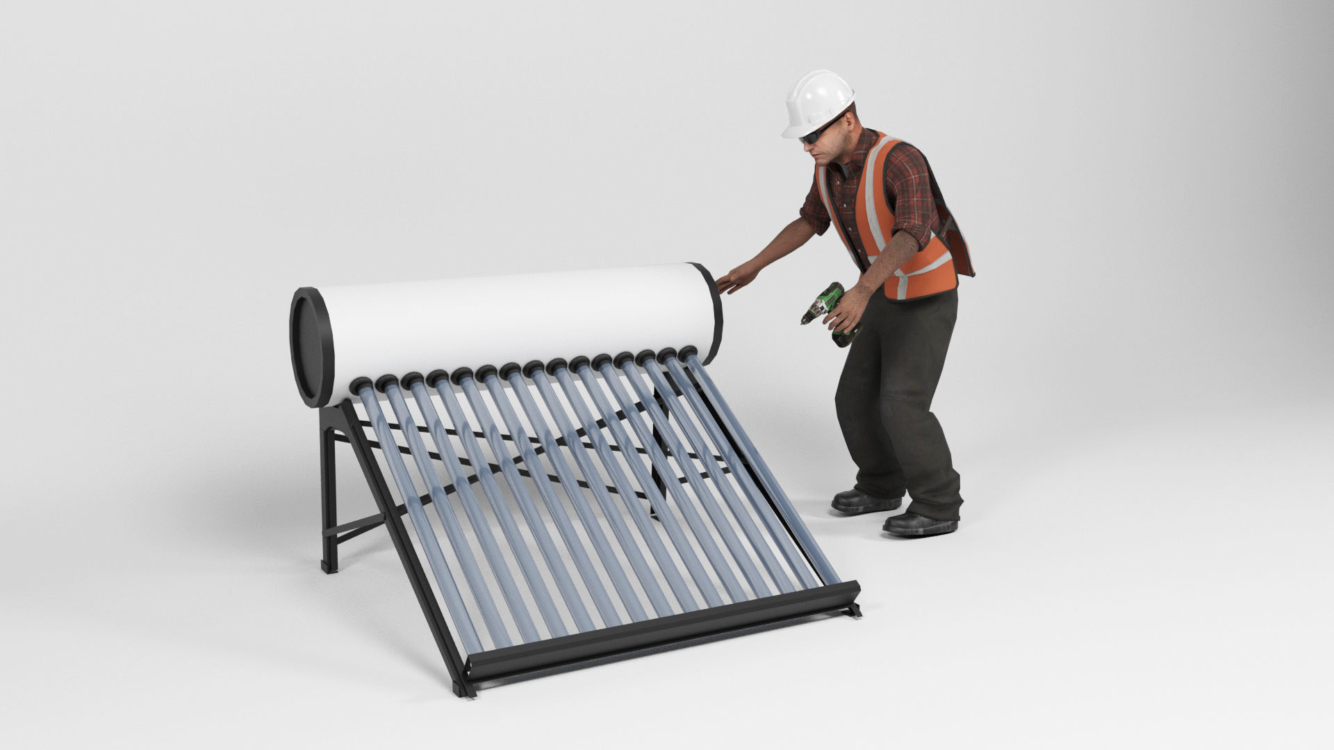 Solar water heater Low-poly 3D model_2