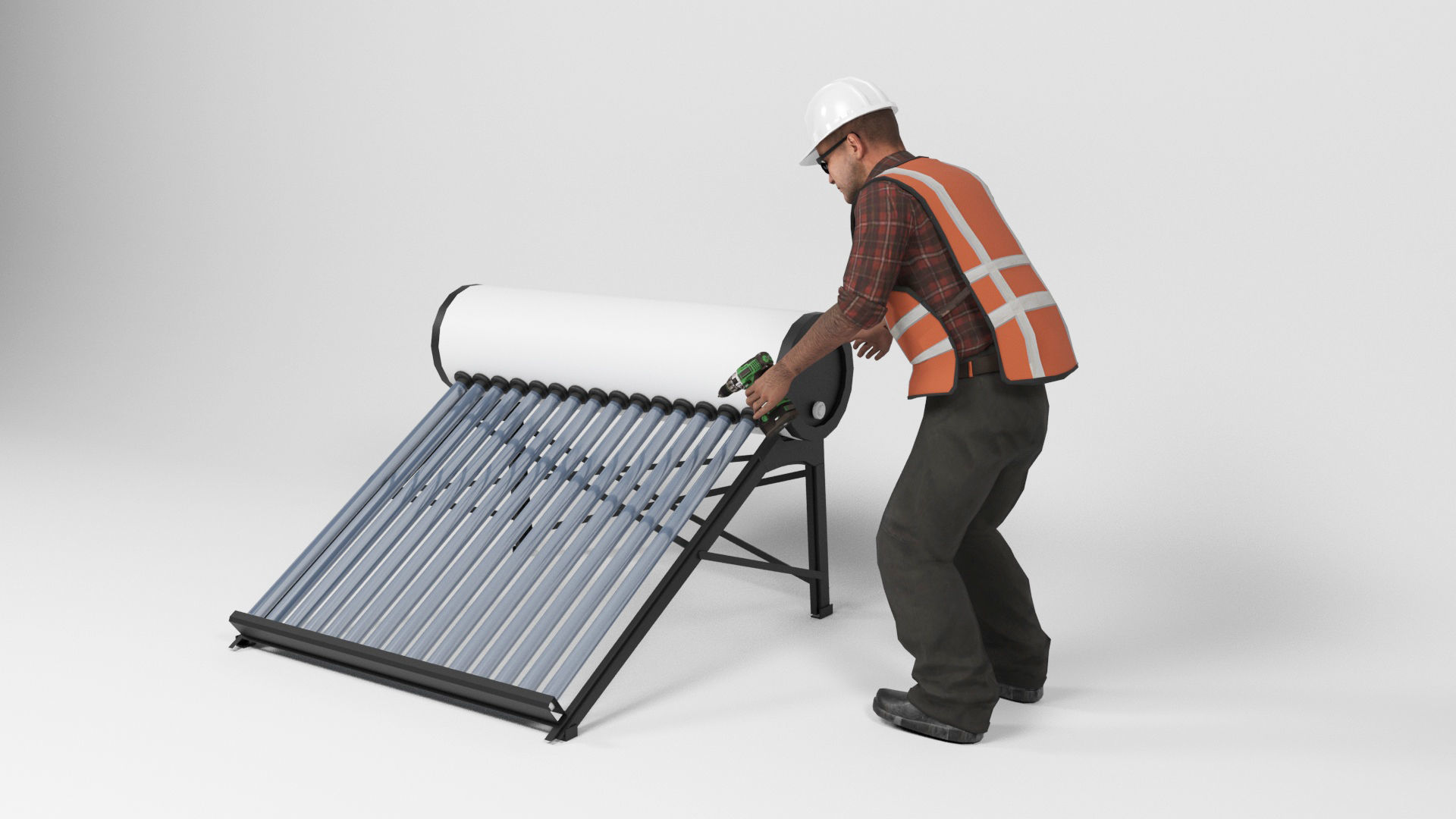 Solar water heater Low-poly 3D model_5