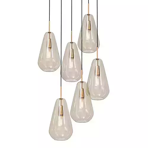 Anoli 6 five - light pendant in gold and glass