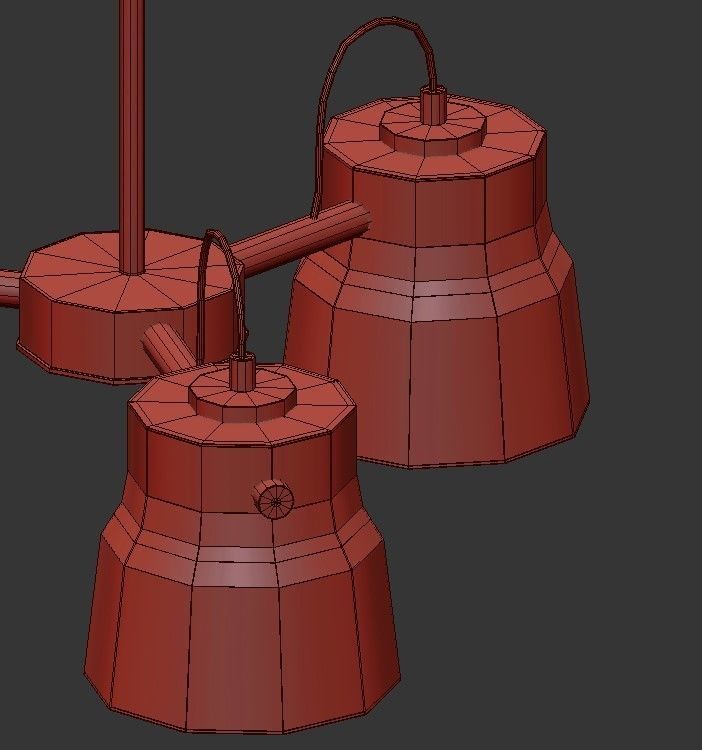 RAM 3 three light chandelier gold 3D model_2