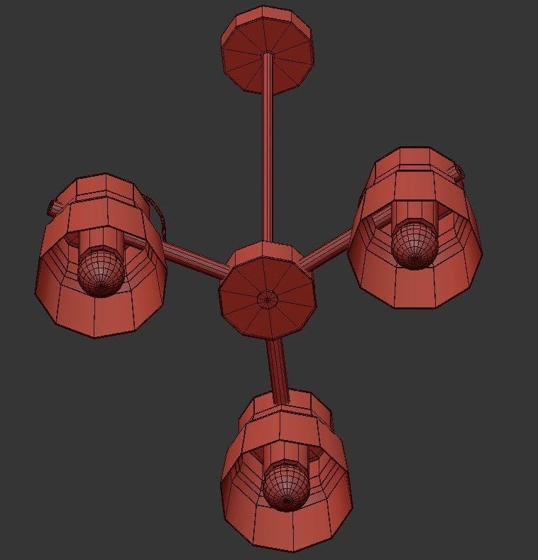 RAM 3 three light chandelier gold 3D model_1