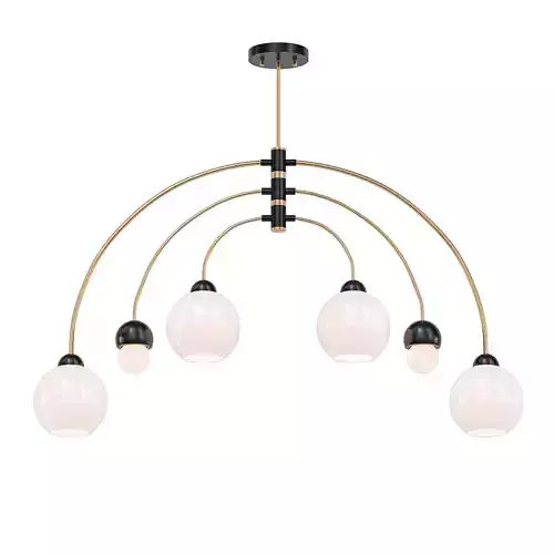 BRANCH U six light chandelier in brass and glass