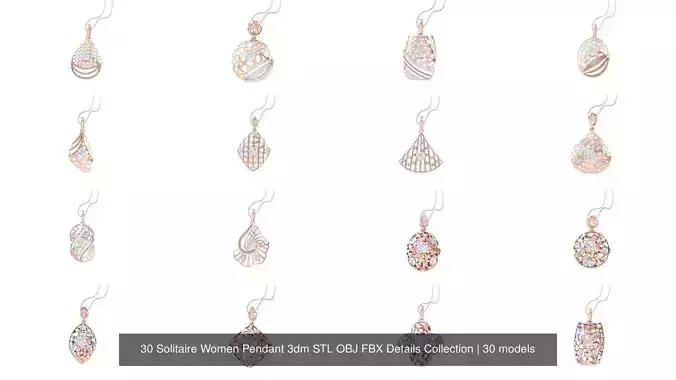 30 Solitaire Women Pendant 3dm STL OBJ FBX Details Collection