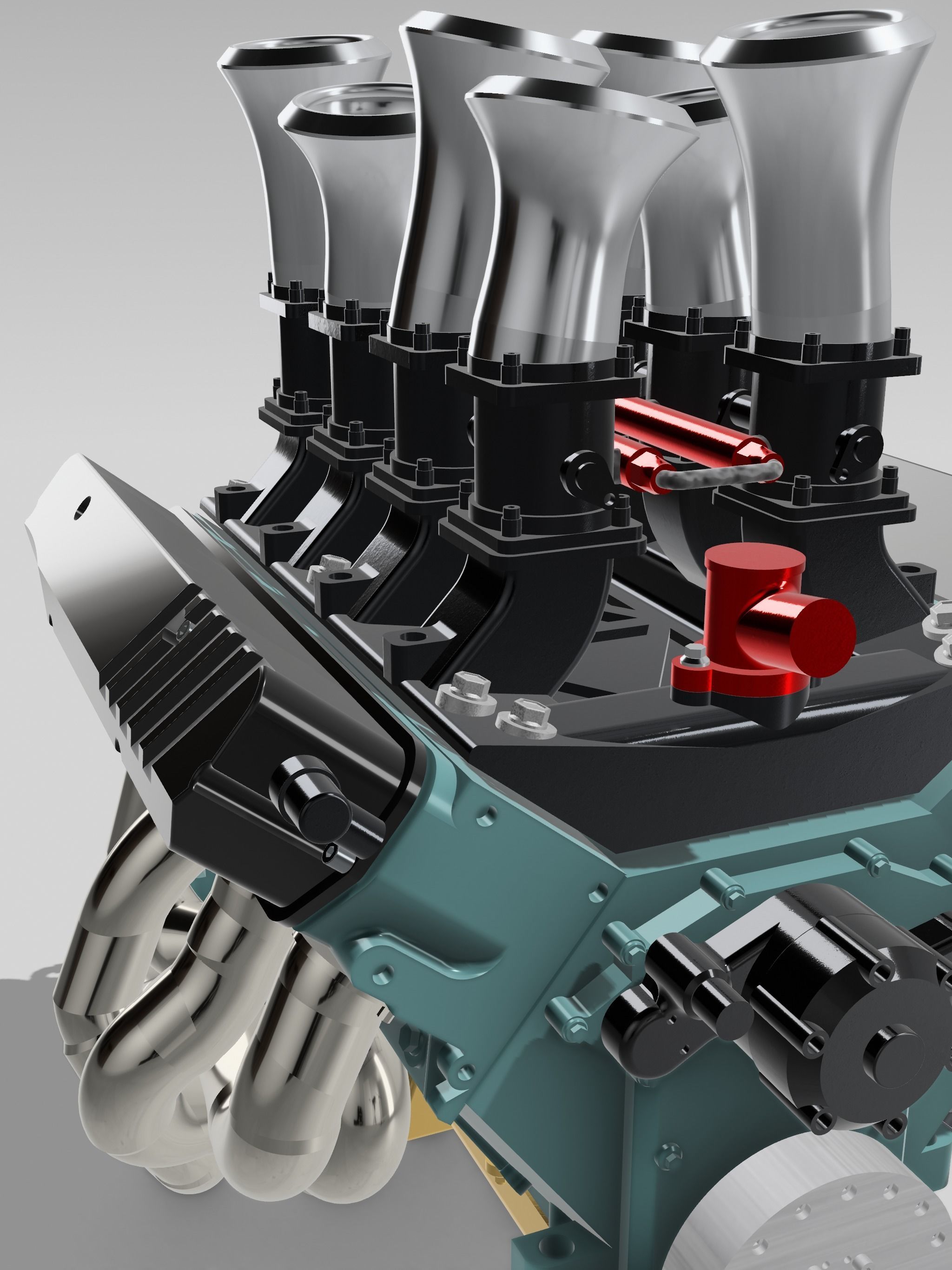 Holden 304 ITB Injected Engine 3x stack styles 3D print model_6