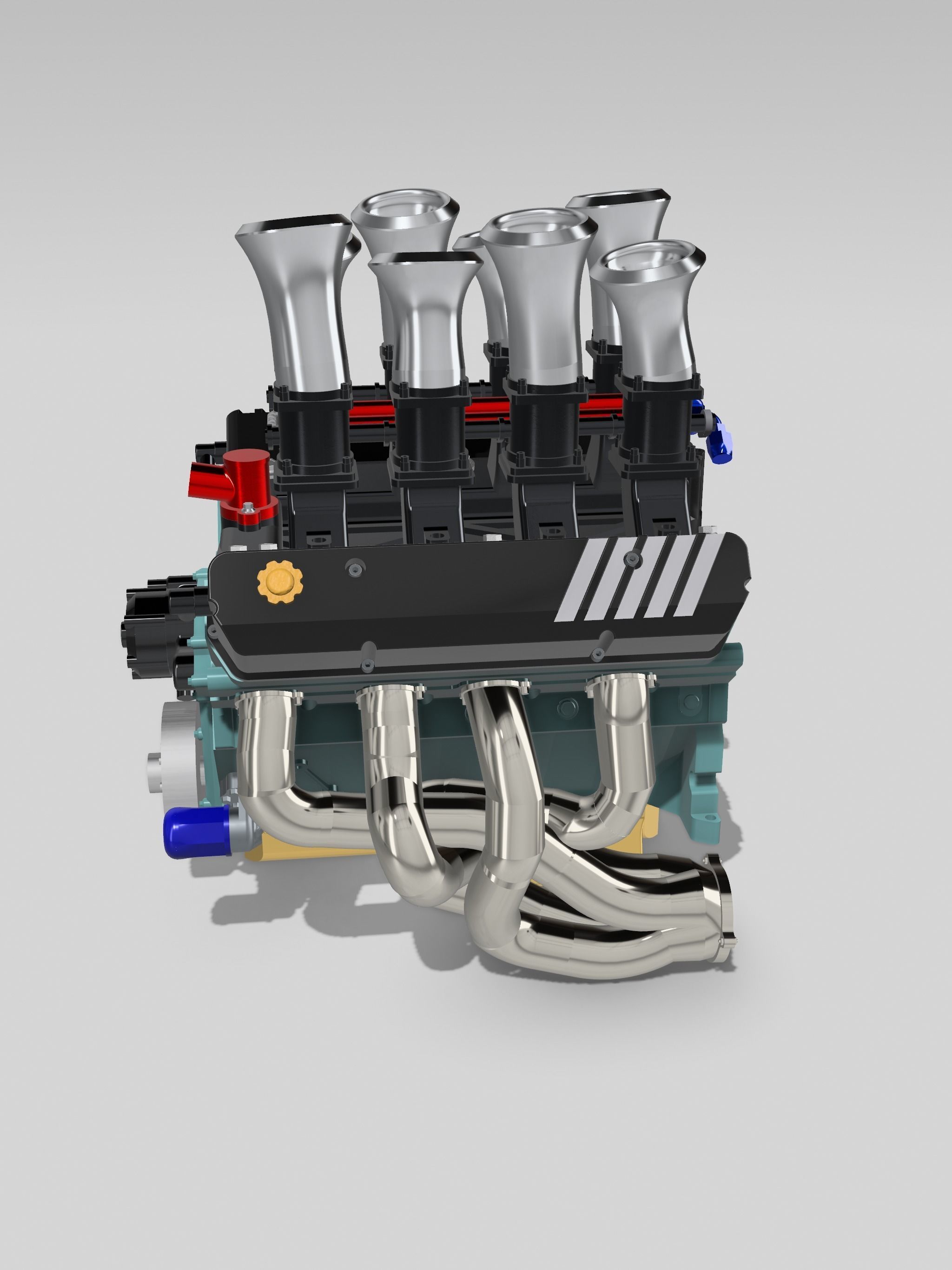 Holden 304 ITB Injected Engine 3x stack styles 3D print model_4