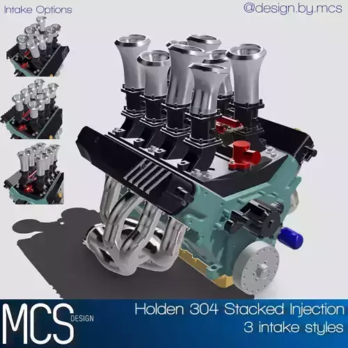 Holden 304 ITB Injected Engine 3x stack styles 3D print model