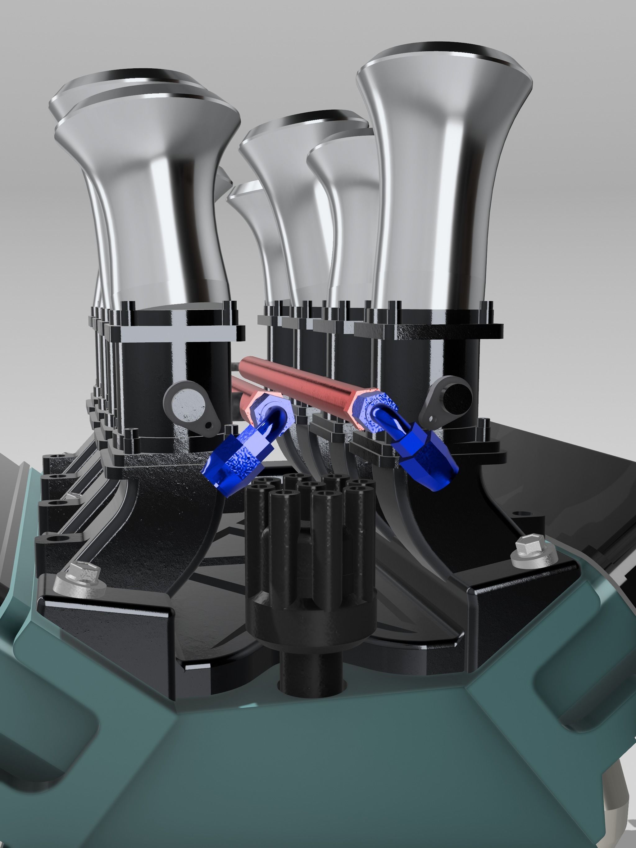 Holden 304 ITB Injected Engine 3x stack styles 3D print model_9