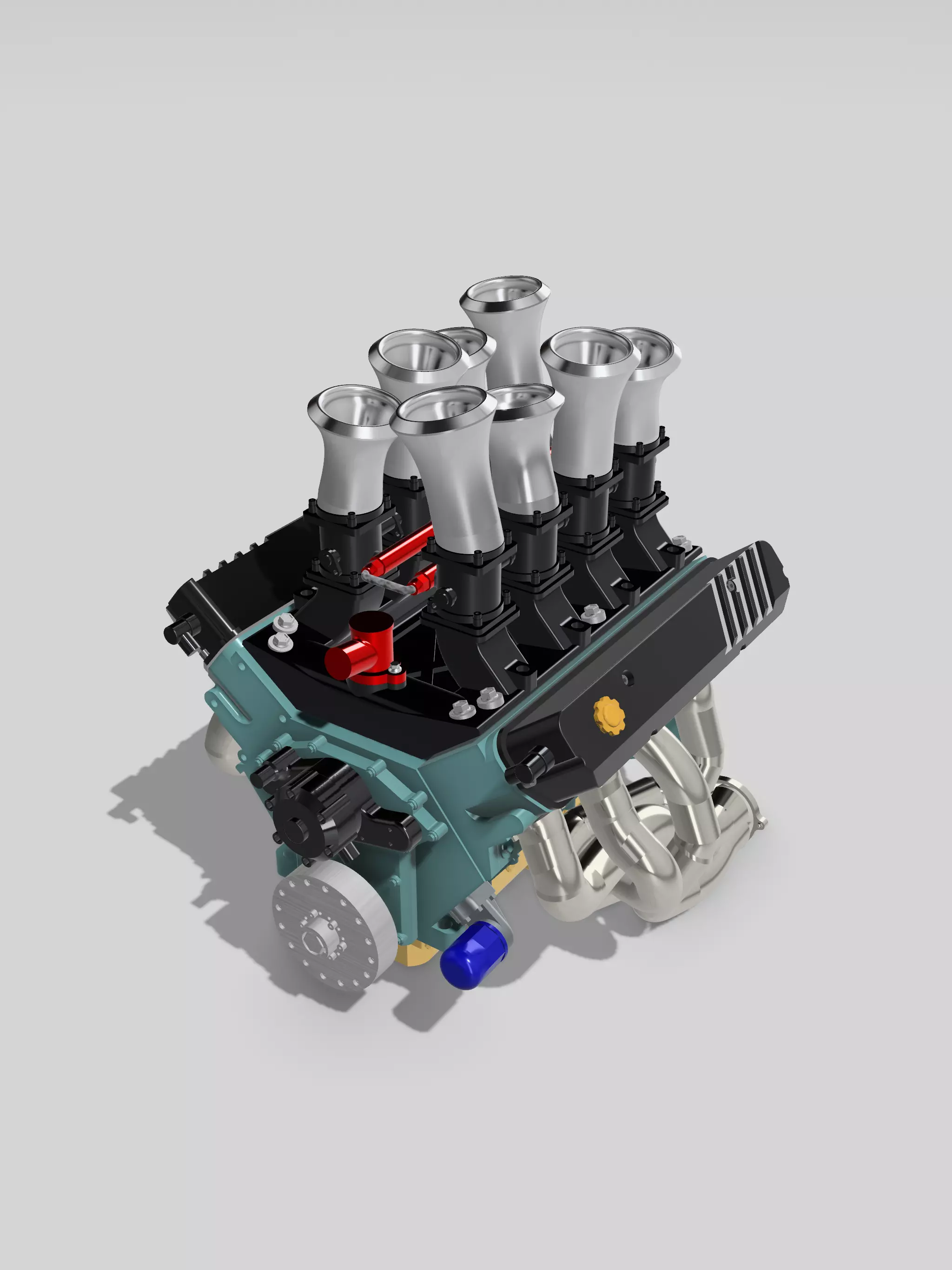 Holden 304 ITB Injected Engine 3x stack styles 3D print model_1