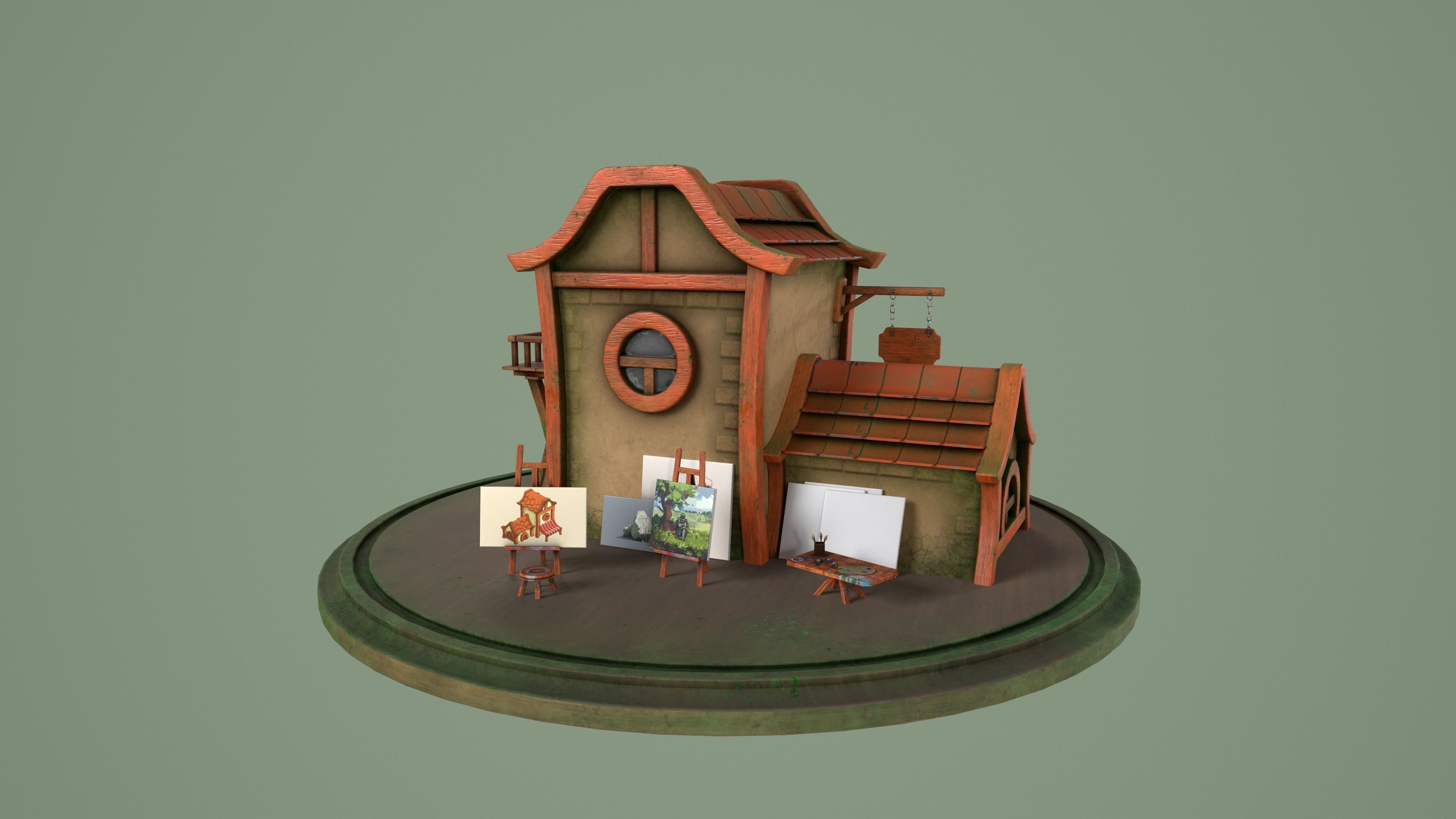 Artist-s House Free low-poly 3D model_8