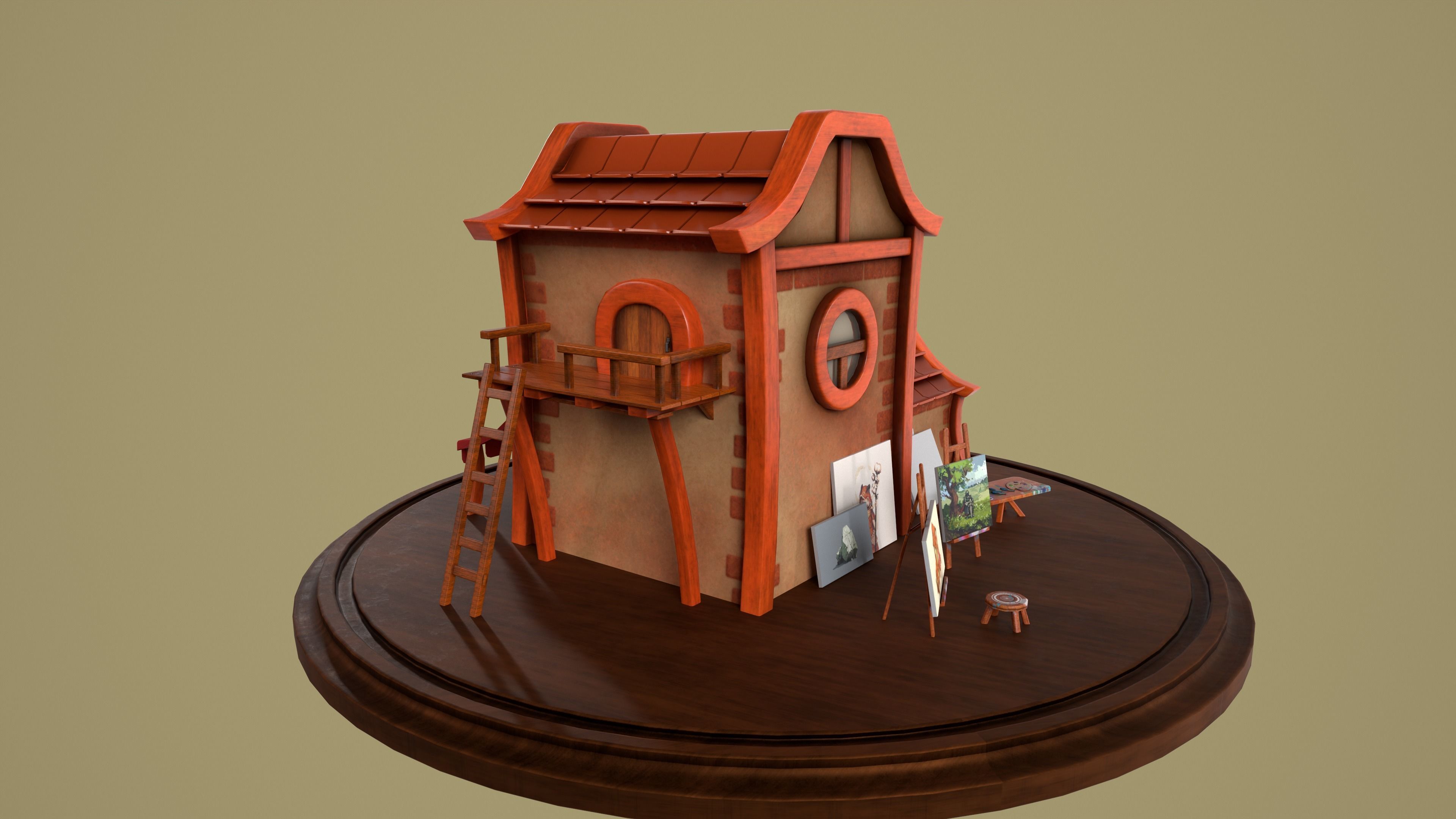 Artist-s House Free low-poly 3D model_5