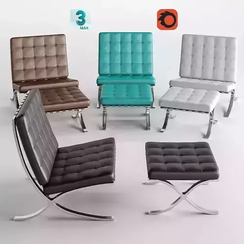 Barcelona Chair and Puff 3D model
